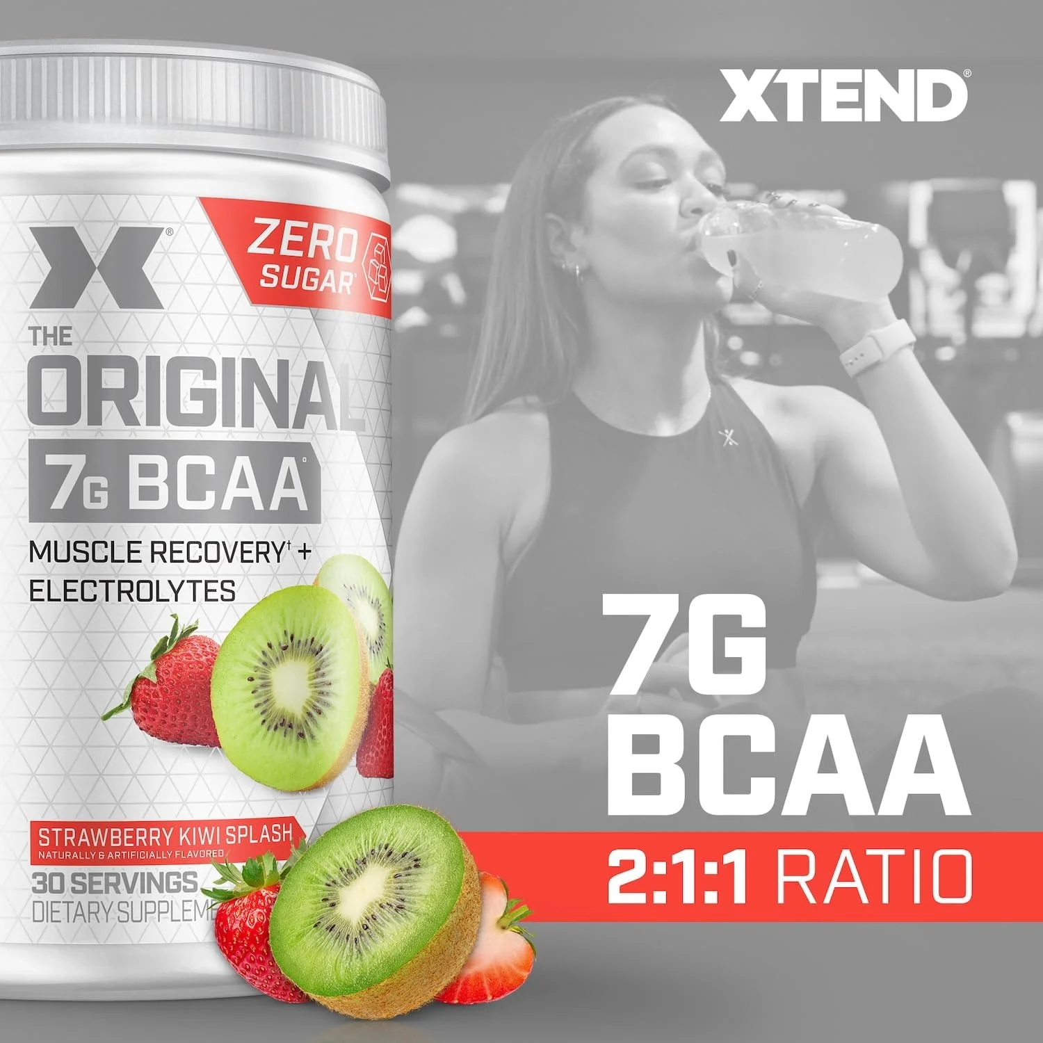 پودر BCAA اورجینال XTEND با طعم توت فرنگی کیوی | بدون کالری، بدون کربوهیدرات، بدون شکر - نوشیدنی ریکاوری عضلات بعد از تمرین با آمینو اسیدها - 7 گرم BCAA برای مردان و زنان | 30 سروینگ