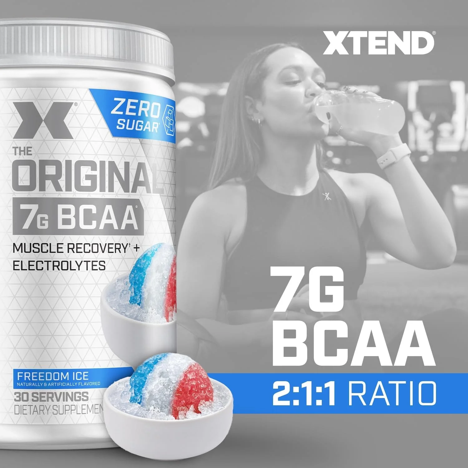پودر بی سی ای ای اورجینال XTEND طعم آیس فریدم، بدون کالری، بدون کربوهیدرات، بدون شکر، نوشیدنی ریکاوری عضلات بعد از تمرین با آمینو اسیدها، 7 گرم بی سی ای ای برای مردان و زنان، 30 سروینگ