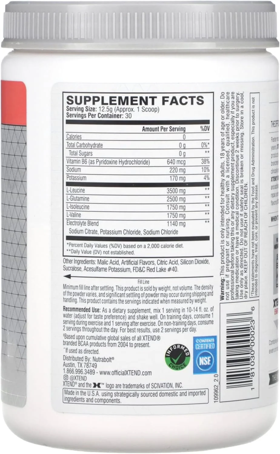 پودر بی سی ای ای اورجینال اکستند با طعم انفجار هندوانه، بدون کالری، بدون کربوهیدرات، بدون شکر - نوشیدنی ریکاوری عضلات بعد از تمرین با آمینو اسیدها - 7 گرم بی سی ای ای برای مردان و زنان، 30 سروینگ