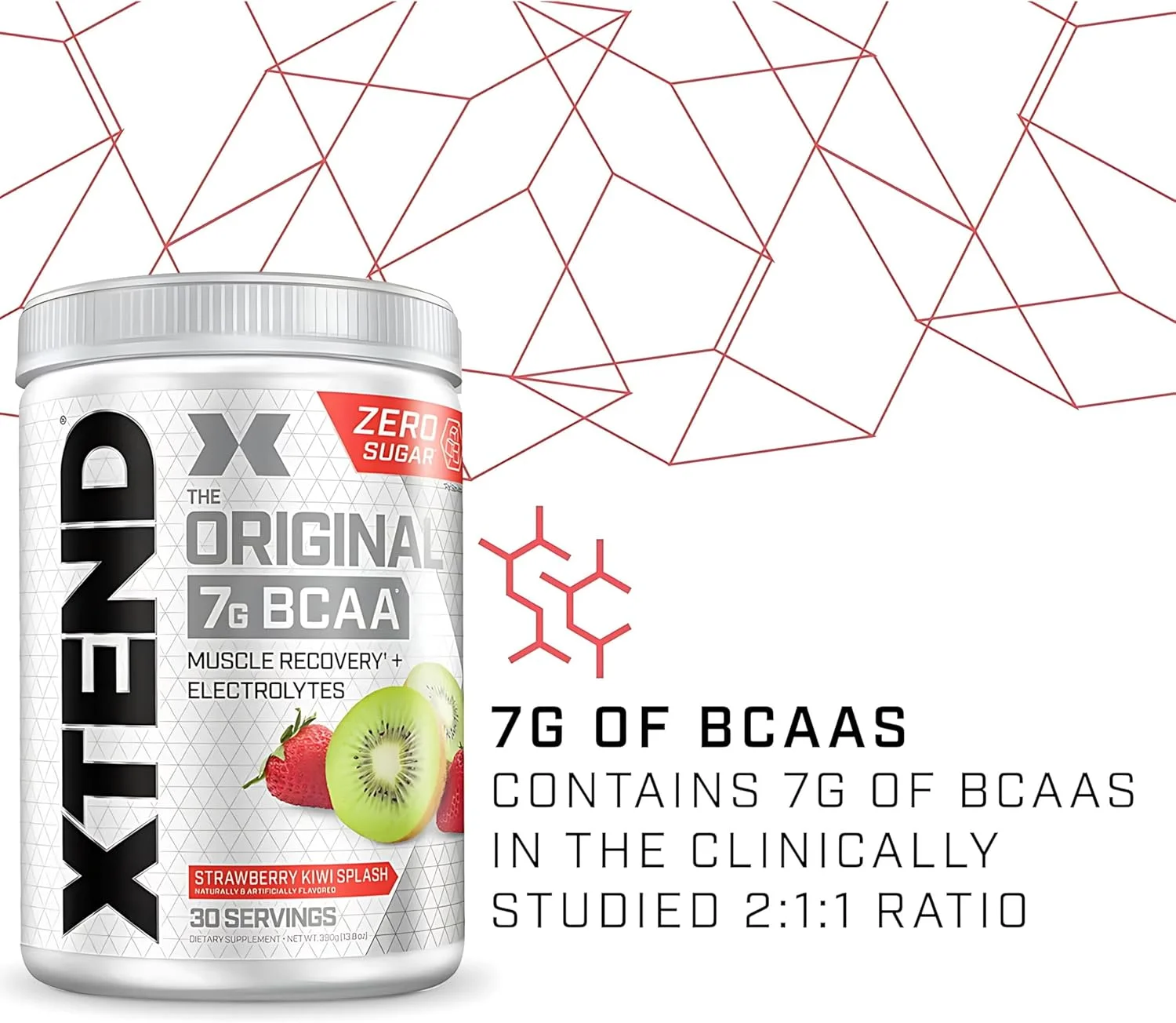 پودر BCAA اورجینال XTEND با طعم توت فرنگی کیوی | بدون کالری، بدون کربوهیدرات، بدون شکر - نوشیدنی ریکاوری عضلات بعد از تمرین با آمینو اسیدها - 7 گرم BCAA برای مردان و زنان | 30 سروینگ