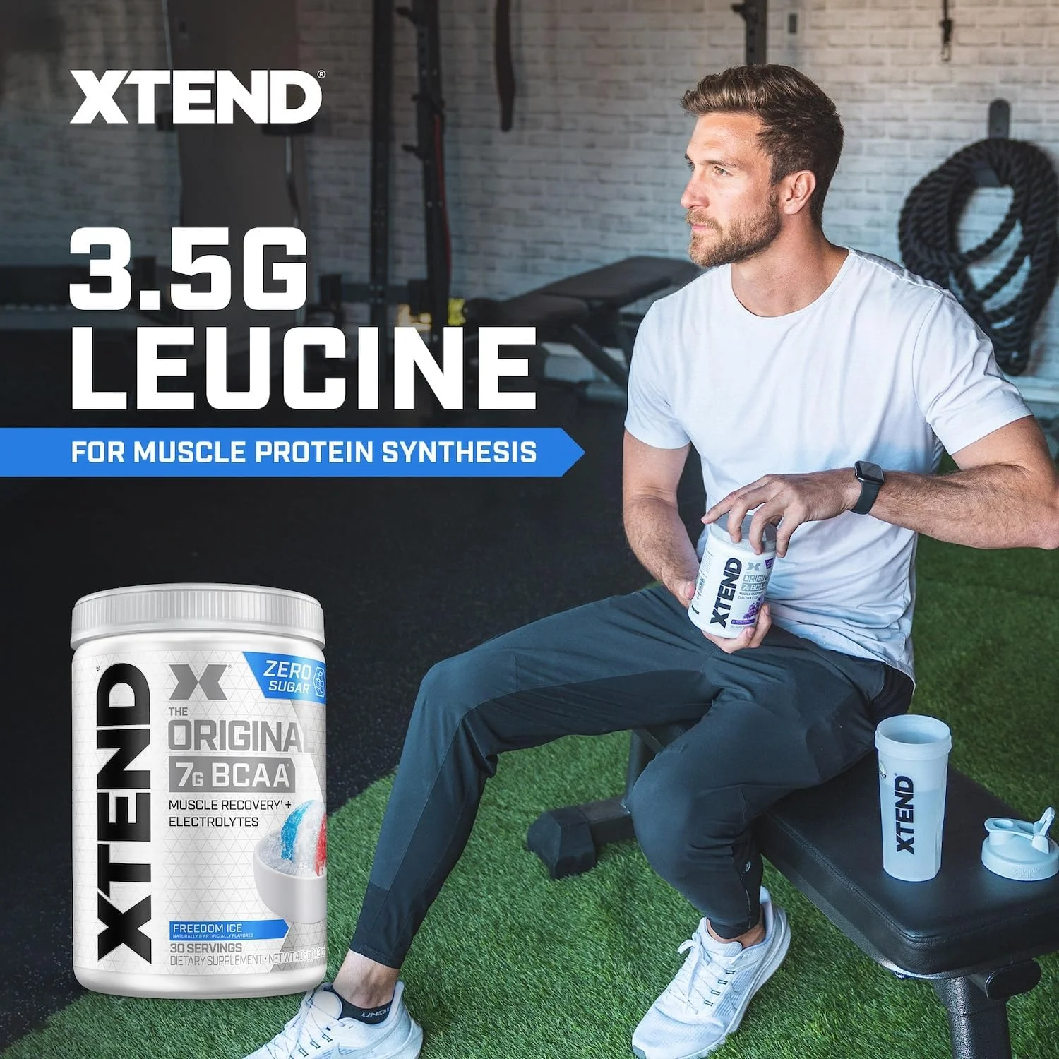 پودر بی سی ای ای اورجینال XTEND طعم آیس فریدم، بدون کالری، بدون کربوهیدرات، بدون شکر، نوشیدنی ریکاوری عضلات بعد از تمرین با آمینو اسیدها، 7 گرم بی سی ای ای برای مردان و زنان، 30 سروینگ