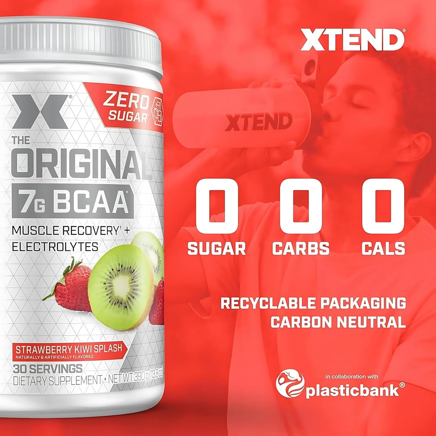 پودر BCAA اورجینال XTEND با طعم توت فرنگی کیوی | بدون کالری، بدون کربوهیدرات، بدون شکر - نوشیدنی ریکاوری عضلات بعد از تمرین با آمینو اسیدها - 7 گرم BCAA برای مردان و زنان | 30 سروینگ