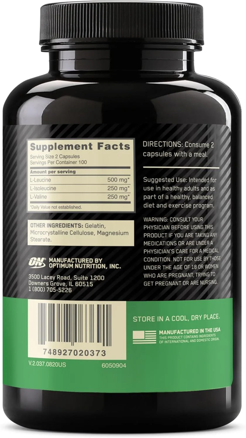 کپسول های آمینو اسید BCAA اپتیموم نوتریشن (1000 میلی گرم، 200 عدد)