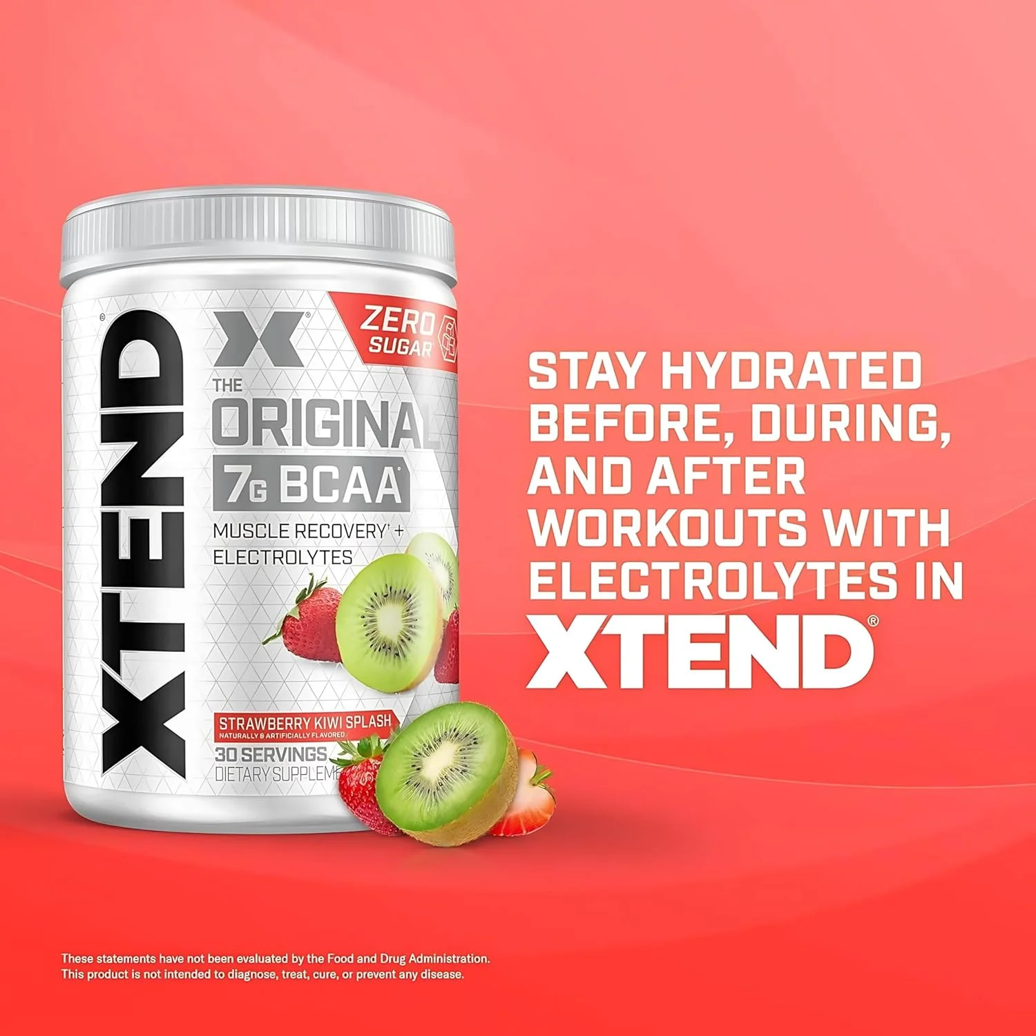 پودر BCAA اورجینال XTEND با طعم توت فرنگی کیوی | بدون کالری، بدون کربوهیدرات، بدون شکر - نوشیدنی ریکاوری عضلات بعد از تمرین با آمینو اسیدها - 7 گرم BCAA برای مردان و زنان | 30 سروینگ