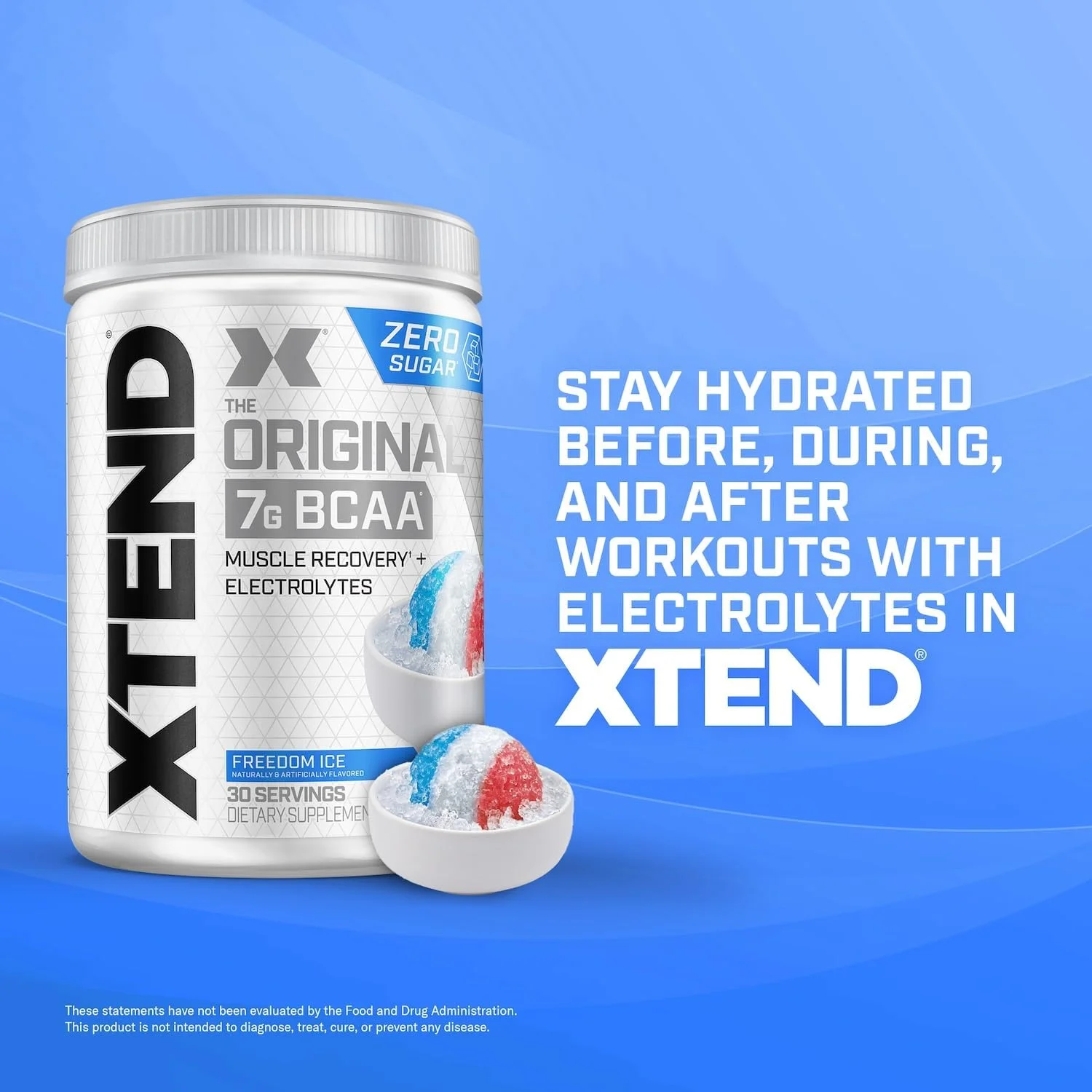 پودر بی سی ای ای اورجینال XTEND طعم آیس فریدم، بدون کالری، بدون کربوهیدرات، بدون شکر، نوشیدنی ریکاوری عضلات بعد از تمرین با آمینو اسیدها، 7 گرم بی سی ای ای برای مردان و زنان، 30 سروینگ