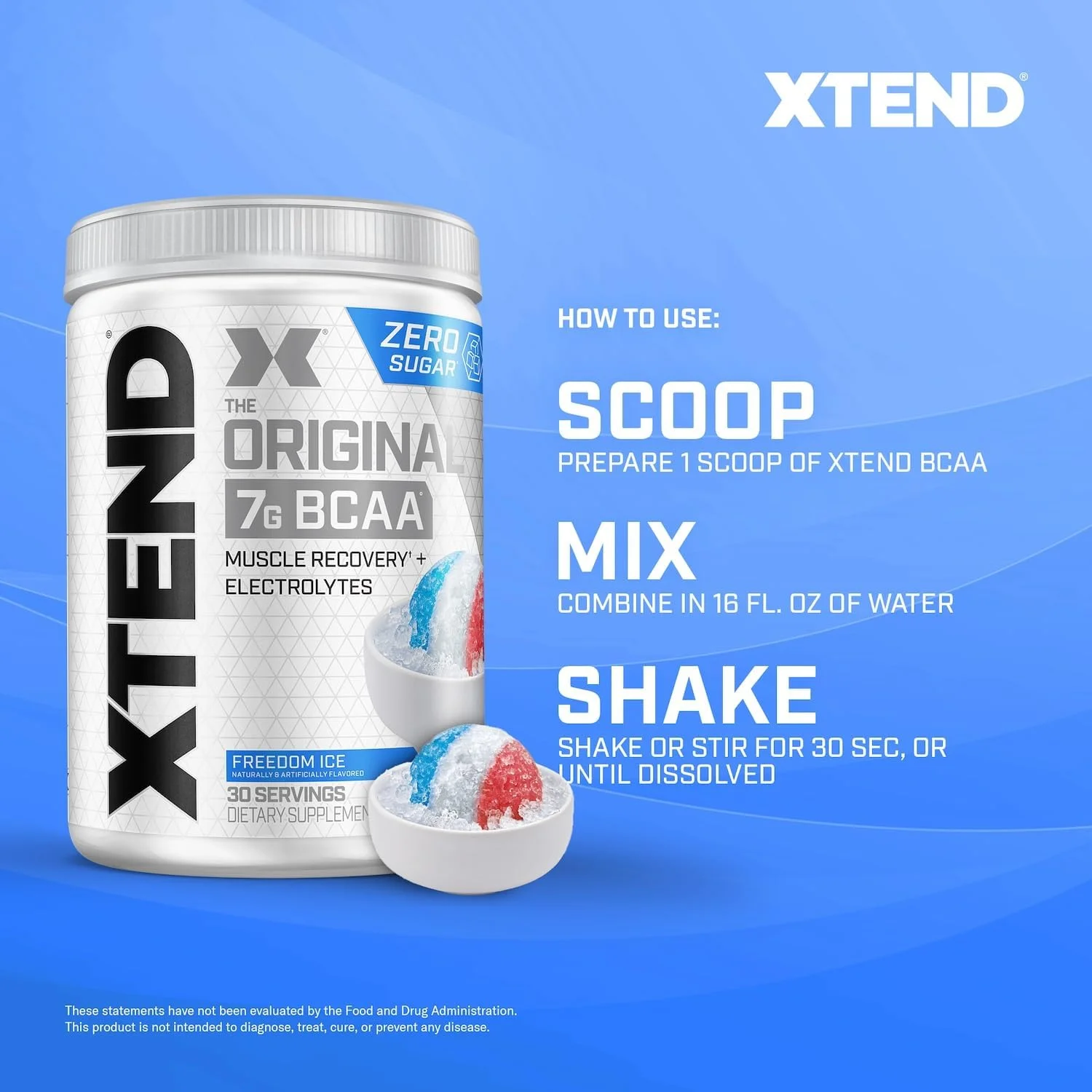 پودر بی سی ای ای اورجینال XTEND طعم آیس فریدم، بدون کالری، بدون کربوهیدرات، بدون شکر، نوشیدنی ریکاوری عضلات بعد از تمرین با آمینو اسیدها، 7 گرم بی سی ای ای برای مردان و زنان، 30 سروینگ