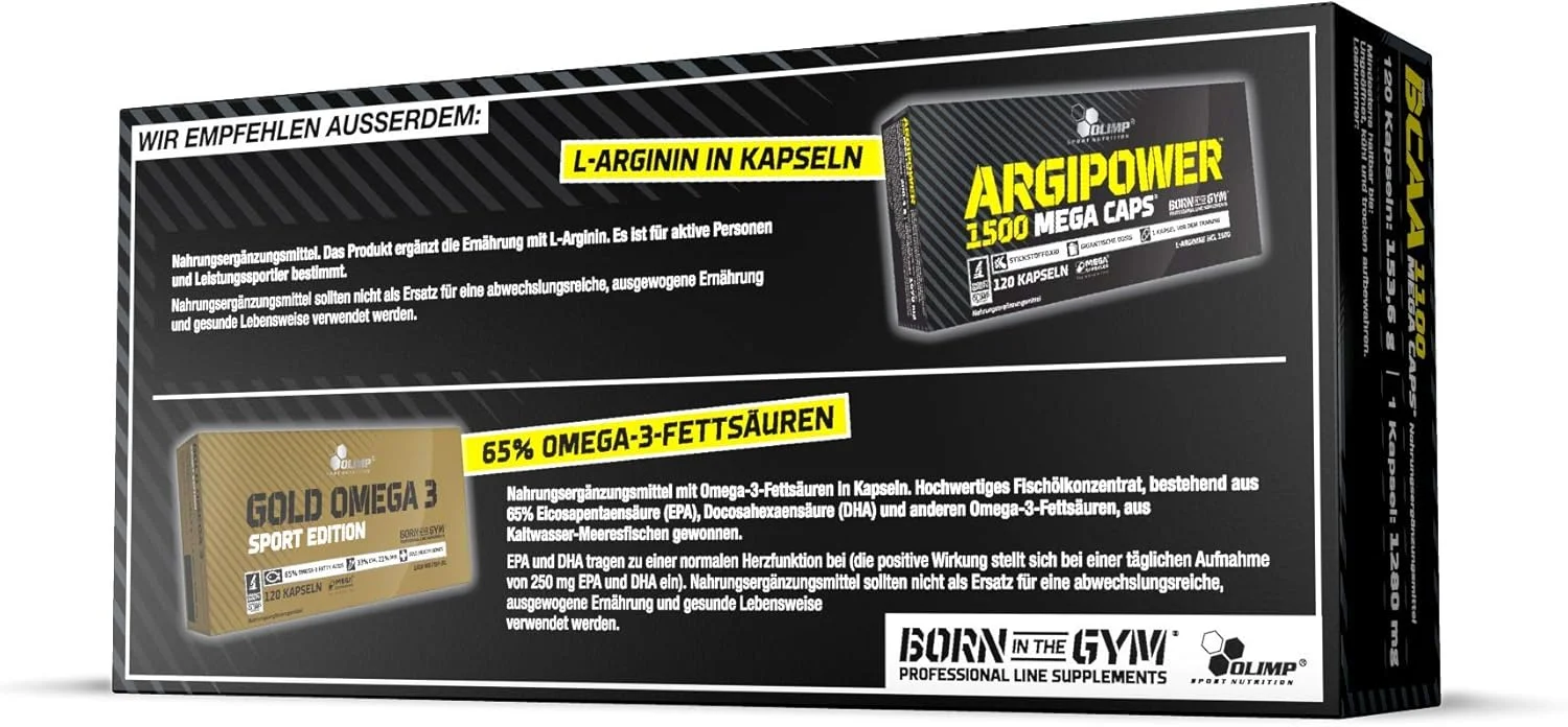 کپسول های آمینو اسید شاخه ای الیمپ اسپورت نوتریشن BCAA Mega Caps 1100، 120 عدد