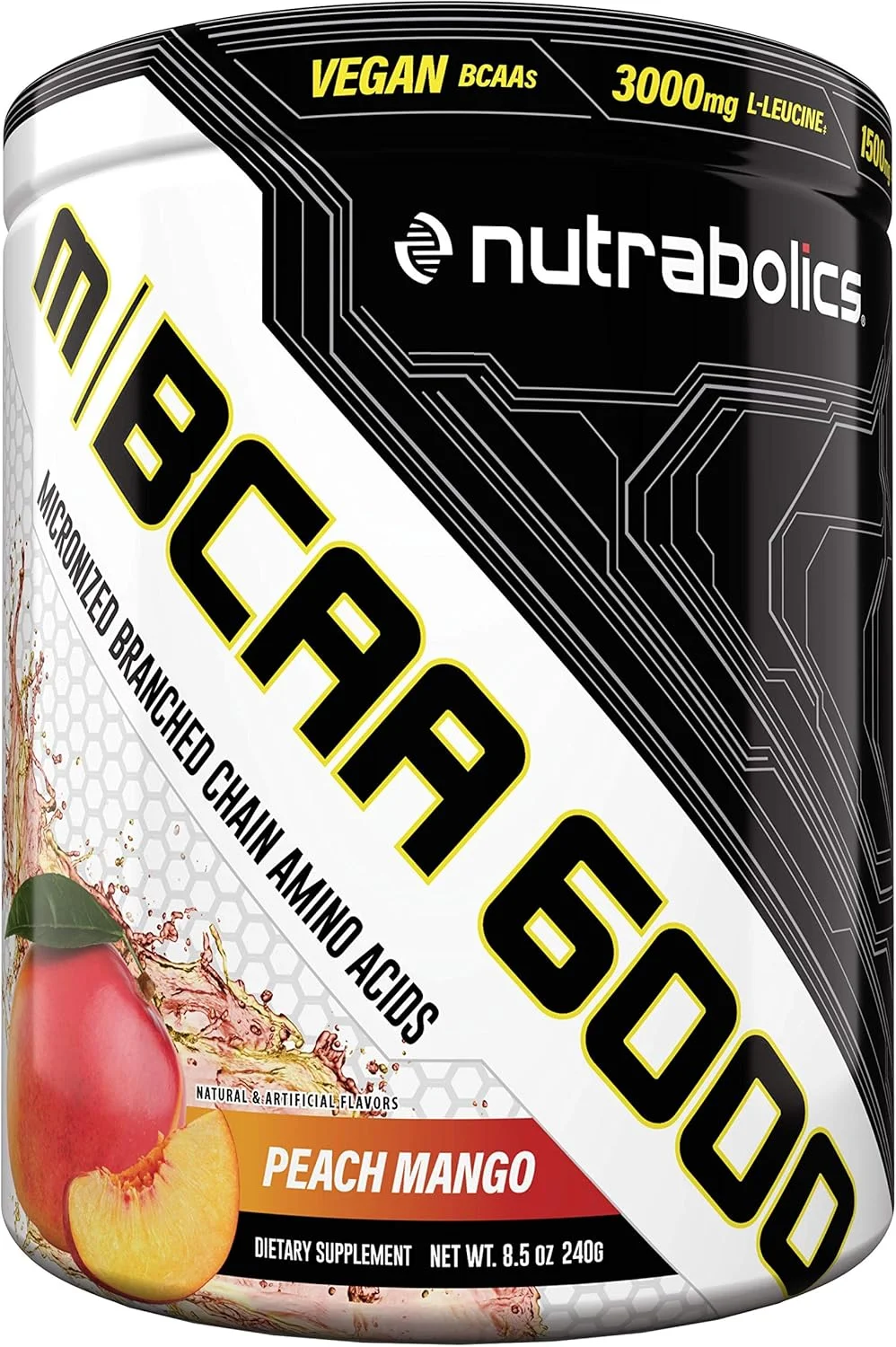 آمینو اسیدهای میکرونیزه ناترابولیکس m/BCAA 6000 | 240 گرم (30 سروینگ) | طعم هلو انبه با 3000 میلی گرم ال-لوسین آمینو اسیدهای میکرونیزه ناترابولیکس m/BCAA 6000 | 240 گرم (30 سروینگ) | طعم هلو انبه با 3000 میلی گرم ال-لوسین