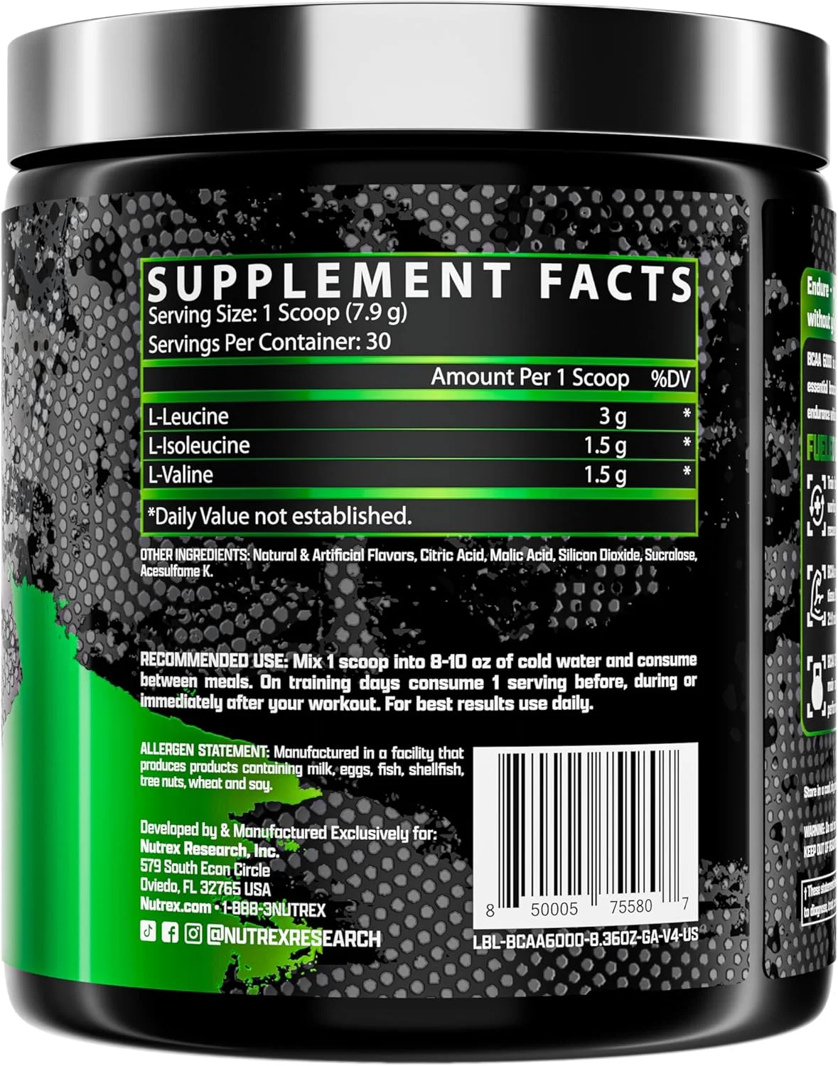 ناترکس ریسرچ - پودر BCAA 6000 اسید آمینه - 6 گرم مکمل اسیدهای آمینه BCAA برای ریکاوری بعد از تمرین و رشد عضلات - نوشیدنی ریکاوری تمرین انرژی آمینو (سیب سبز - 30 سروینگ) ناترکس ریسرچ - پودر BCAA 6000 اسید آمینه - 6 گرم مکمل اسیدهای آمینه BCAA برای ریکاوری بعد از تمرین و رشد عضلات - نوشیدنی ریکاوری تمرین انرژی آمینو (سیب سبز - 30 سروینگ)