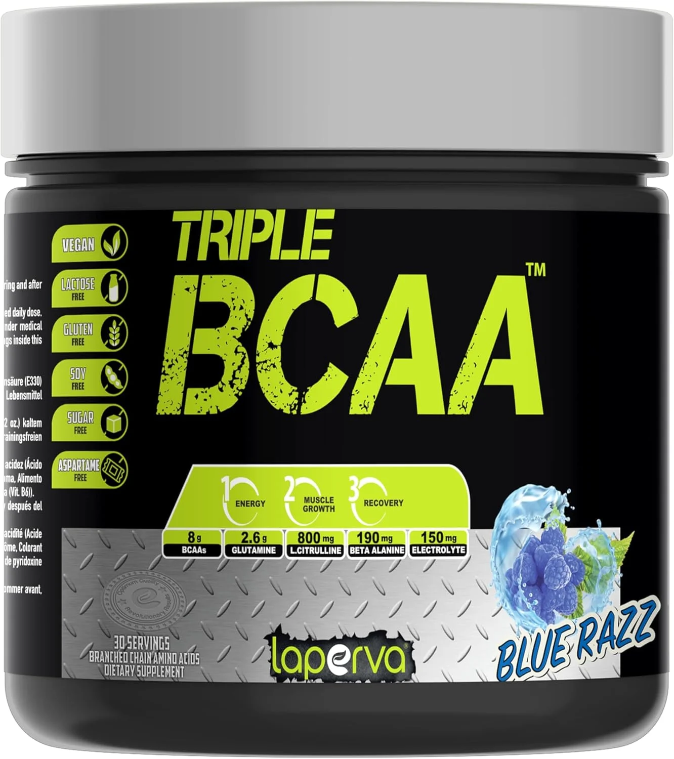 پودر بی سی ای ای تریپل لاپروا - فرمول پیشرفته ریکاوری عضلات و افزایش عملکرد - |بدون کربوهیدرات، شکر و چربی| - وگان - بدون لاکتوز، سویا و گلوتن - 30 سروینگ (تمشک آبی)