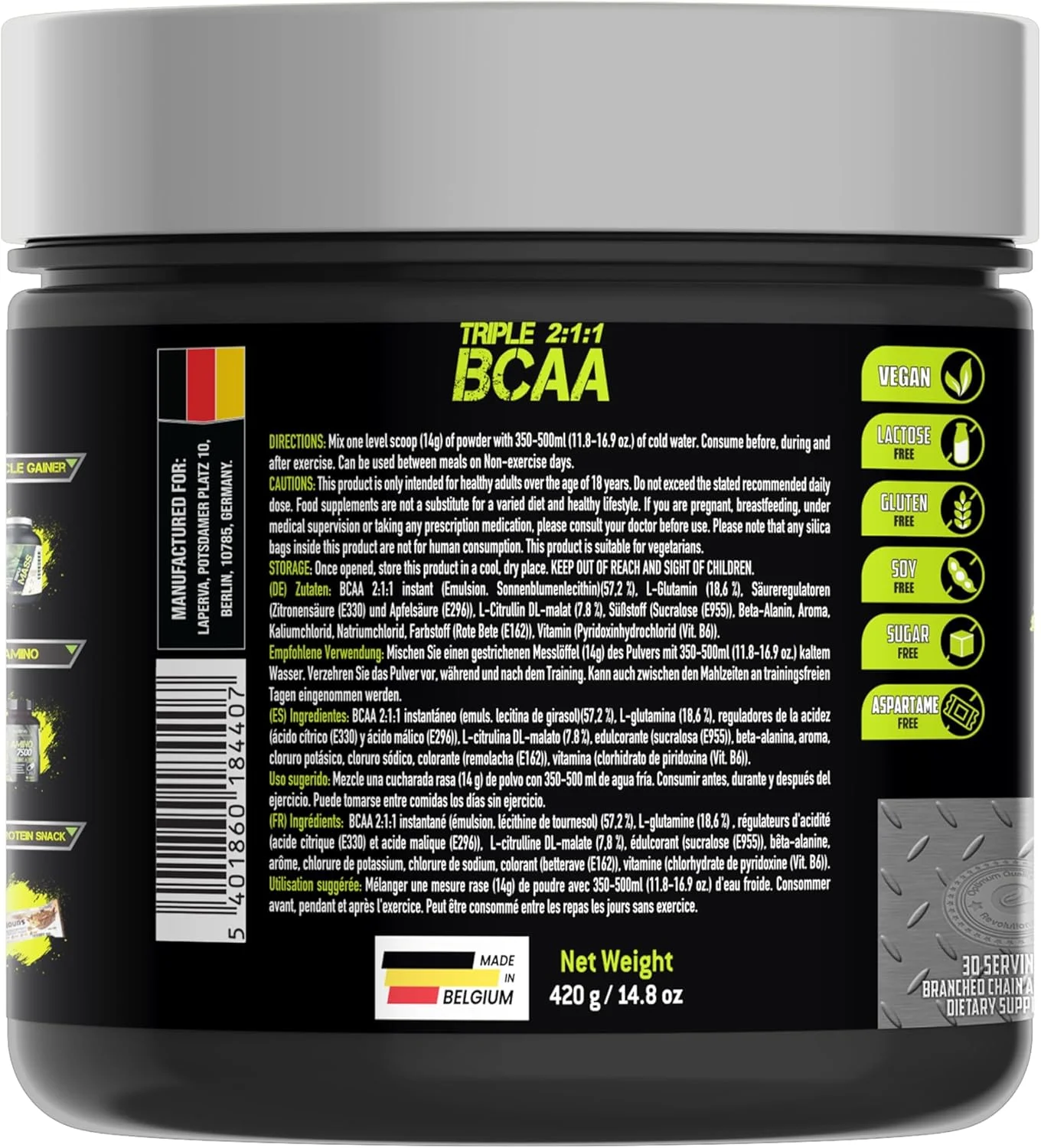 پودر بی سی ای ای تریپل لاپروا - فرمول پیشرفته ریکاوری عضلات و افزایش عملکرد - |بدون کربوهیدرات، شکر و چربی| - وگان - بدون لاکتوز، سویا و گلوتن - 30 سروینگ (تمشک آبی)