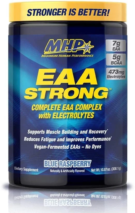 MHP - عملکرد حداکثر انسانی EAA Strong اسیدهای آمینه ضروری BCAA برای داخل تمرین/بعد از تمرین - (تمشک آبی، 308.1 گرم) 30 سروینگ