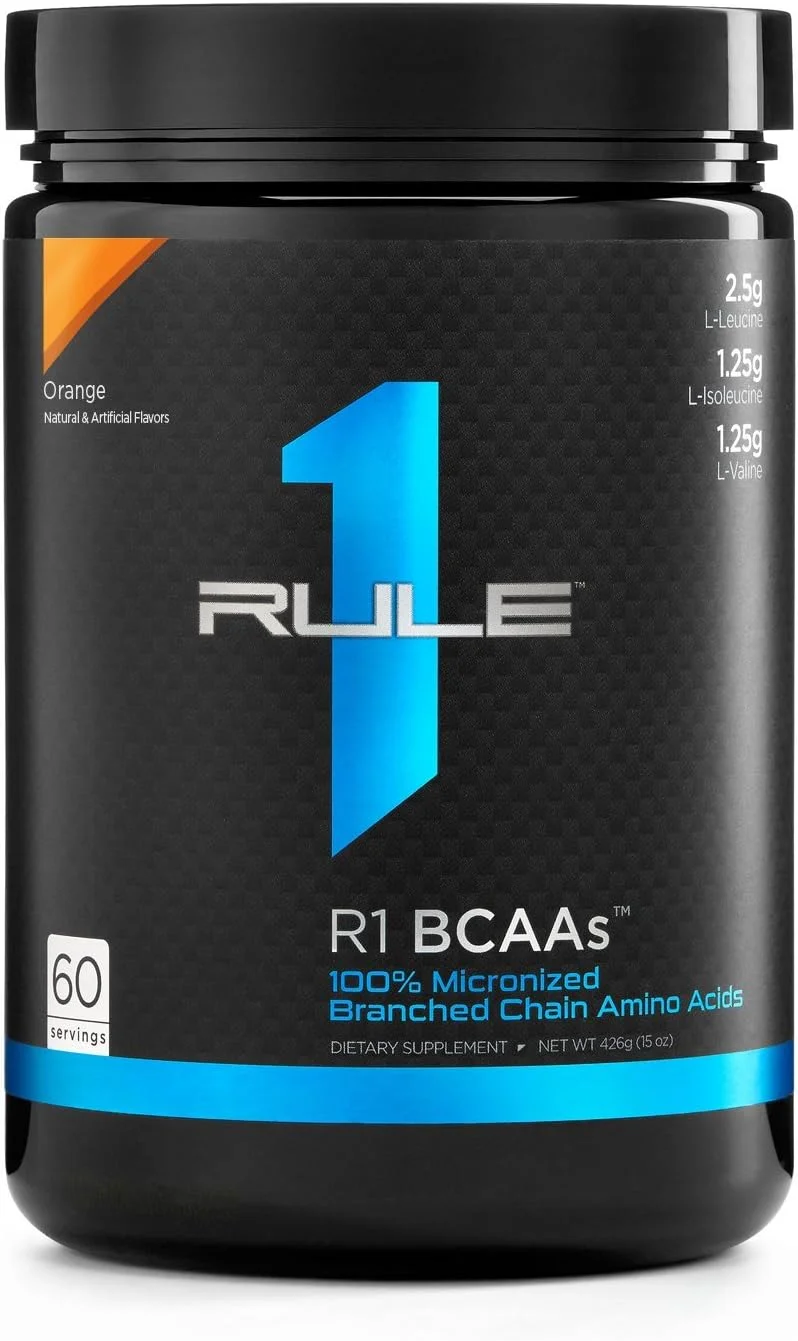 آمینواسیدهای زنجیره ای شاخه دار 100% میکرونیزه Rule1 1 BCAA's | مکمل غذایی | پرتقال | 60 سروینگ | 444 گرم آمینواسیدهای زنجیره ای شاخه دار 100% میکرونیزه Rule1 1 BCAA's | مکمل غذایی | پرتقال | 60 سروینگ | 444 گرم