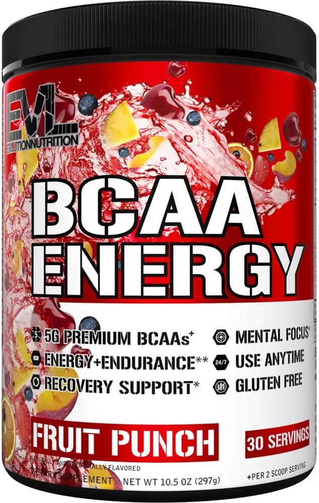 مکمل آمینو اسید پرفورمنس بالا Evlution Nutrition BCAA Energy برای عضله سازی، ریکاوری و استقامت (پانچ میوه، 30 سروینگ) مکمل آمینو اسید پرفورمنس بالا Evlution Nutrition BCAA Energy برای عضله سازی، ریکاوری و استقامت (پانچ میوه، 30 سروینگ)