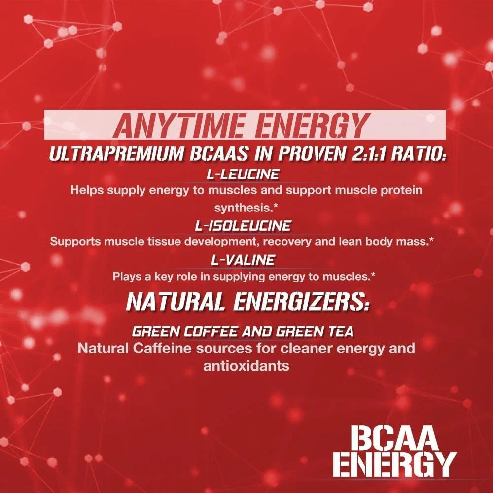 مکمل آمینو اسید پرفورمنس بالا Evlution Nutrition BCAA Energy برای عضله سازی، ریکاوری و استقامت (پانچ میوه، 30 سروینگ)