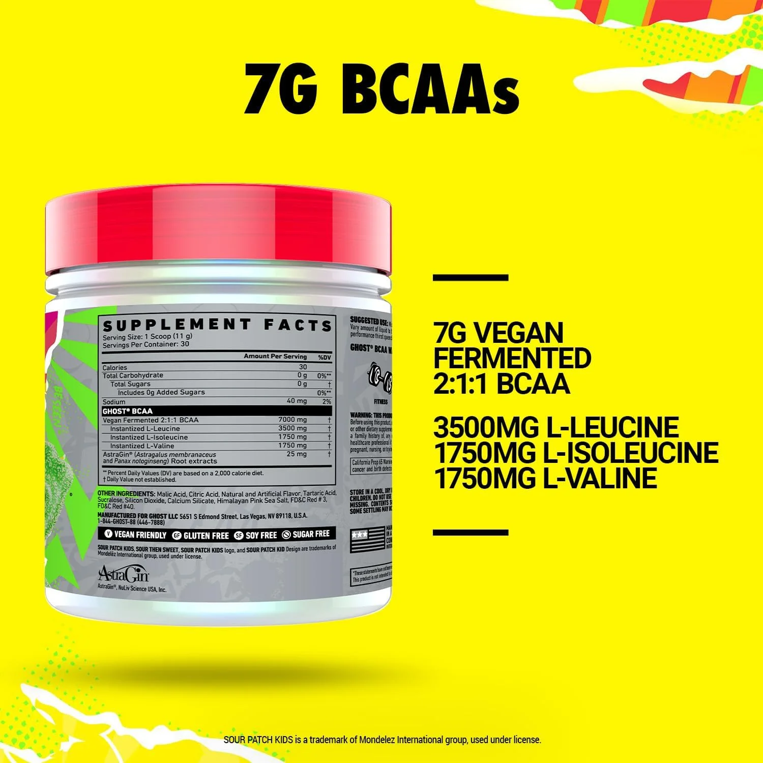 مکمل پودر آمینو اسید BCAA گُست، طعم هندوانه پچ کیدز ترش - 30 سروینگ - پودر آمینو بدون شکر برای قبل، بعد و حین تمرین و نوشیدنی ریکاوری، 7 گرم BCAA پشتیبان رشد عضلات