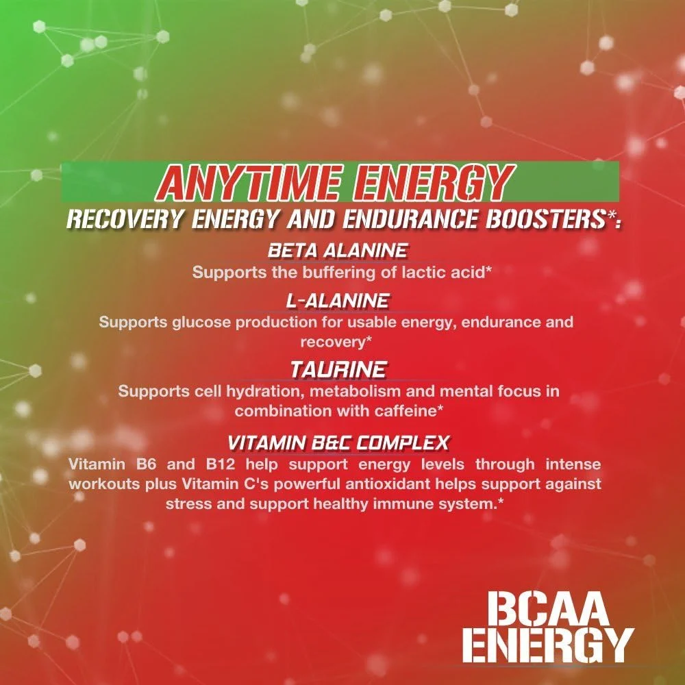 Evlution Nutrition BCAA Energy - مکمل اسید آمینه انرژی زا و با عملکرد بالا برای عضله سازی، ریکاوری و استقامت، طعم گیلاس لیمویی (30 سروینگ)