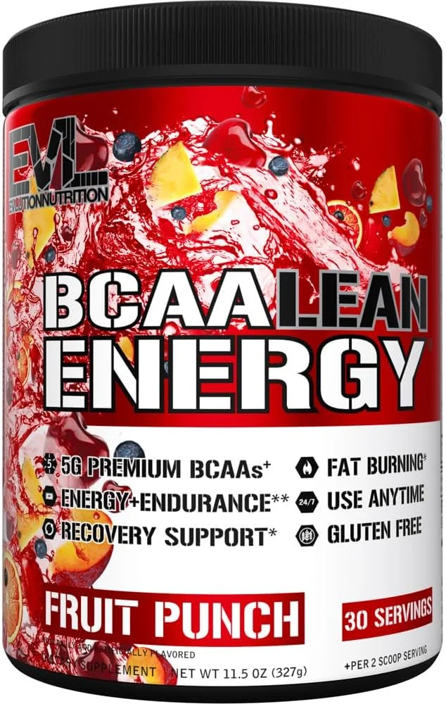 Evlution Nutrition BCAA Lean Energy - آمینو اسید انرژی زا برای ریکاوری و عضله سازی، با فرمول چربی سوز، 30 سروینگ (پانچ میوه) Evlution Nutrition BCAA Lean Energy - آمینو اسید انرژی زا برای ریکاوری و عضله سازی، با فرمول چربی سوز، 30 سروینگ (پانچ میوه)