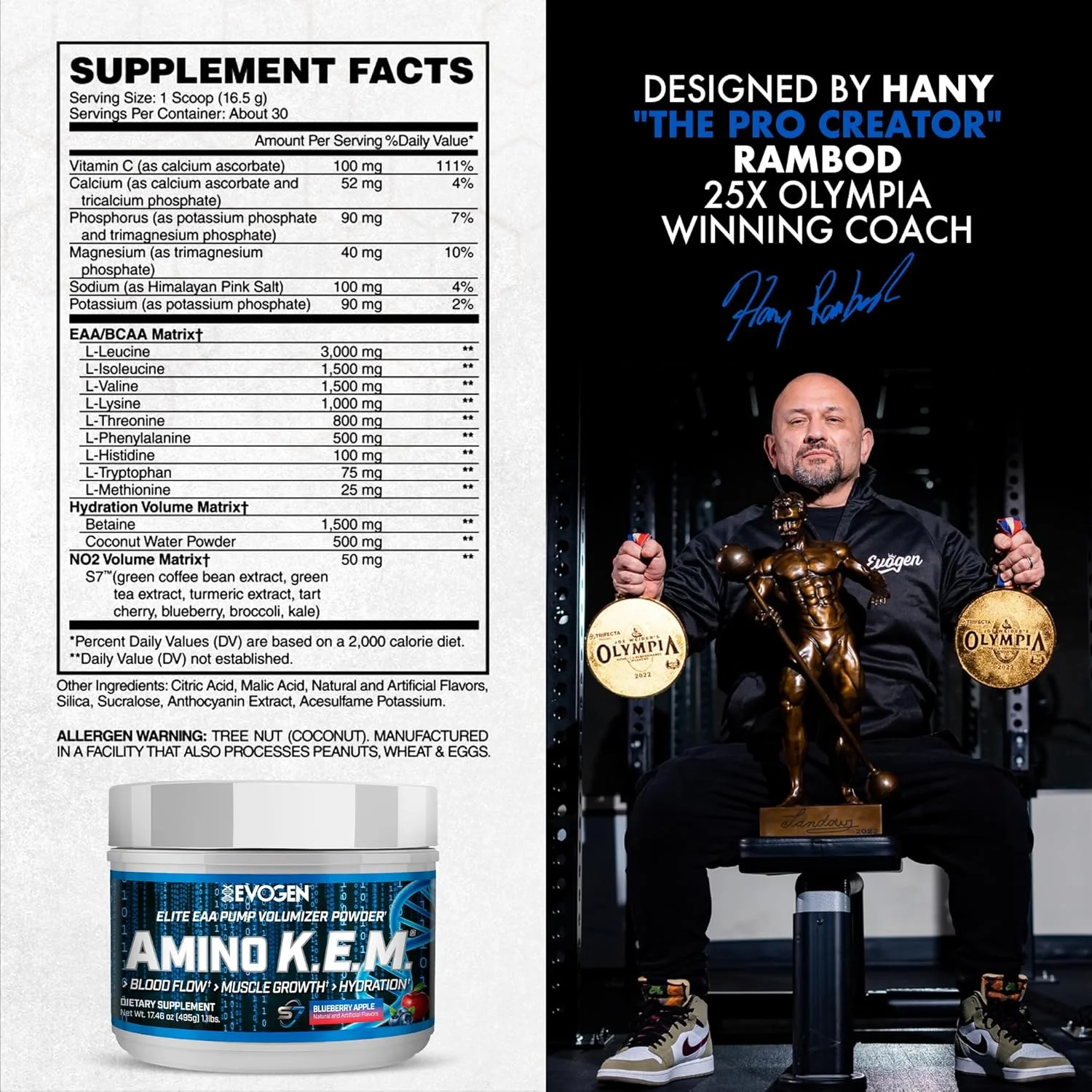 Evogen Amino KEM | آمینو اسیدهای ضروری ممتاز، EAA و BCAA، اکسید نیتریک، بتائین بدون آب، S7، ریکاوری، افزایش حجم، کاتالیزور پمپ | بلوبری سیب Evogen Amino KEM | آمینو اسیدهای ضروری ممتاز، EAA و BCAA، اکسید نیتریک، بتائین بدون آب، S7، ریکاوری، افزایش حجم، کاتالیزور پمپ | بلوبری سیب