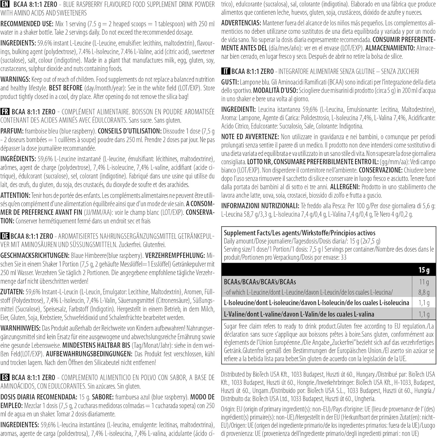 بیوتک یو اس ای Bcaa 8:1:1 Zero، تمشک آبی، 250 گرم