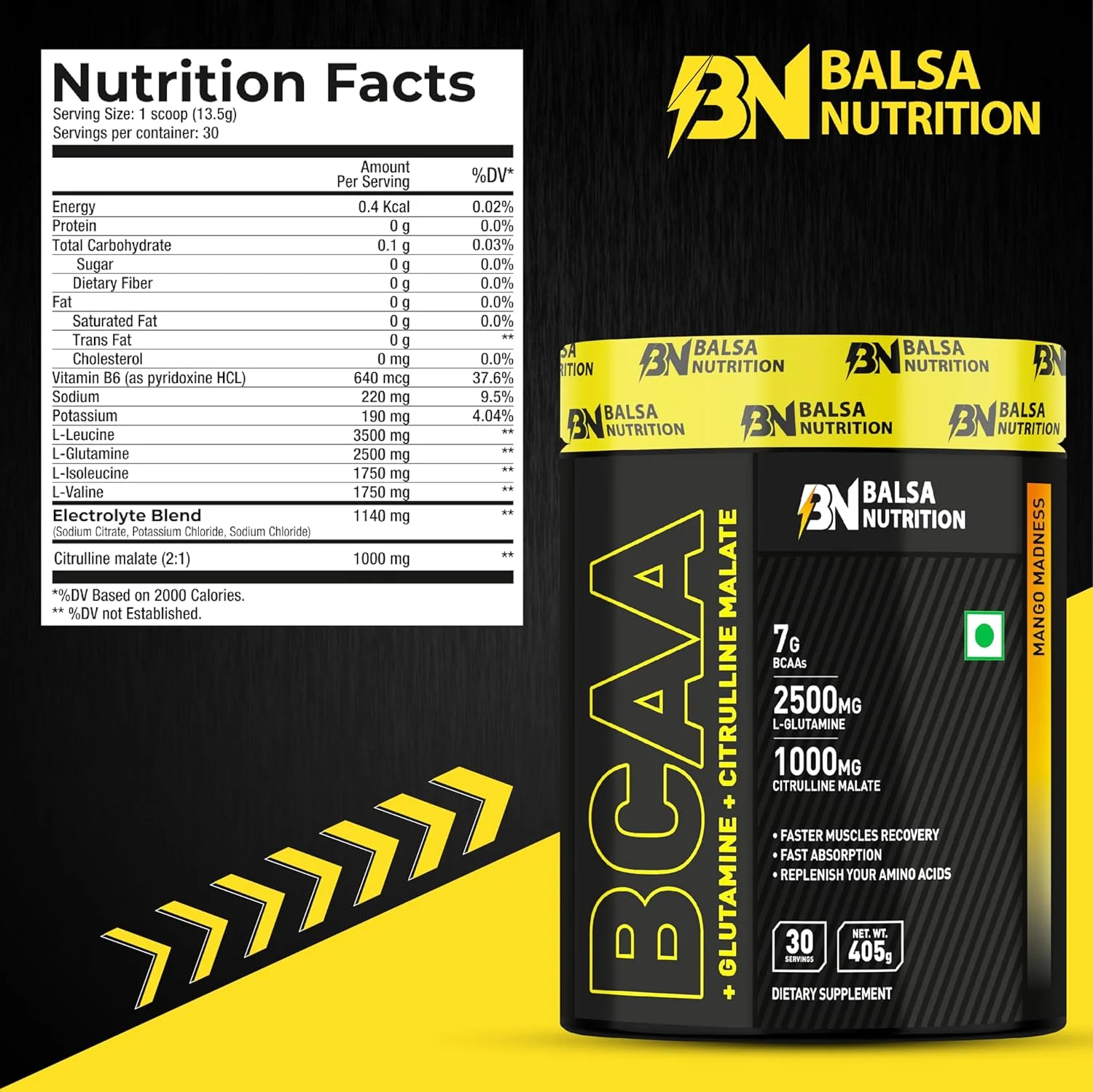 پودر BCAA بالسا نوتریشن با گلوتامین + سیترولین مالات - 405 گرم، 30 سروینگ (انبه دیوانگی) | اسید آمینه برای ریکاوری و استقامت عضلات، افزایش انرژی و ایمنی | غیر GMO پودر BCAA بالسا نوتریشن با گلوتامین + سیترولین مالات - 405 گرم، 30 سروینگ (انبه دیوانگی) | اسید آمینه برای ریکاوری و استقامت عضلات، افزایش انرژی و ایمنی | غیر GMO