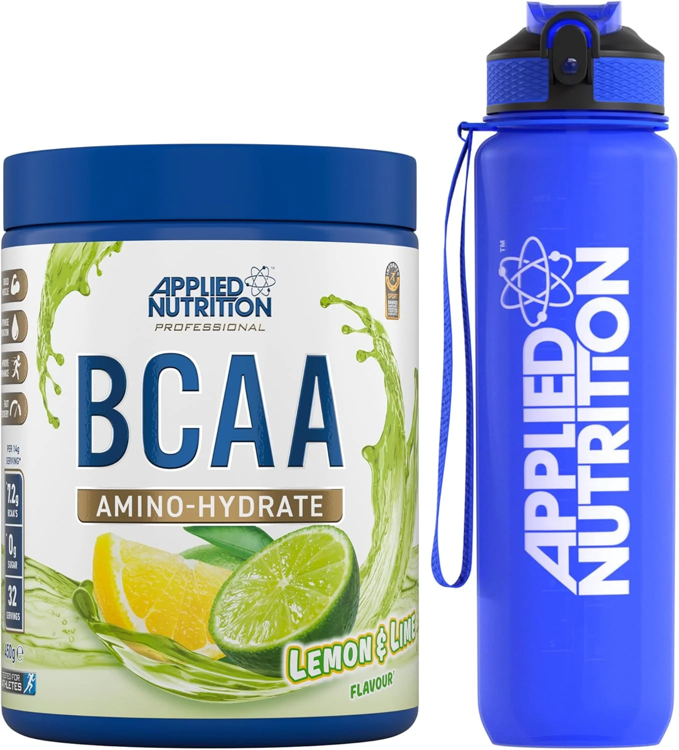 بسته تغذیه کاربردی: پودر BCAA 450 گرم + بطری آب Lifestyle 1000 میلی لیتر | مکمل آمینو اسیدهای شاخه دار BCAA، حین تمرین و ریکاوری (450 گرم - 32 سروینگ) (لیمو و لیموترش)