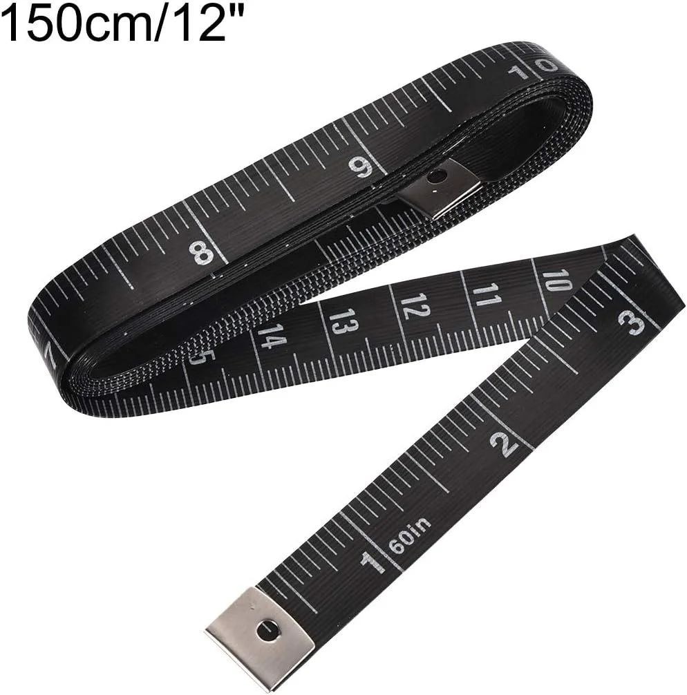متر خیاطی پارچه ای یوایکسسل برای اندازه گیری بدن 1.5 متری 60 اینچی، متر اندازه گیری نرم دو طرفه برای خیاطی، مشکی