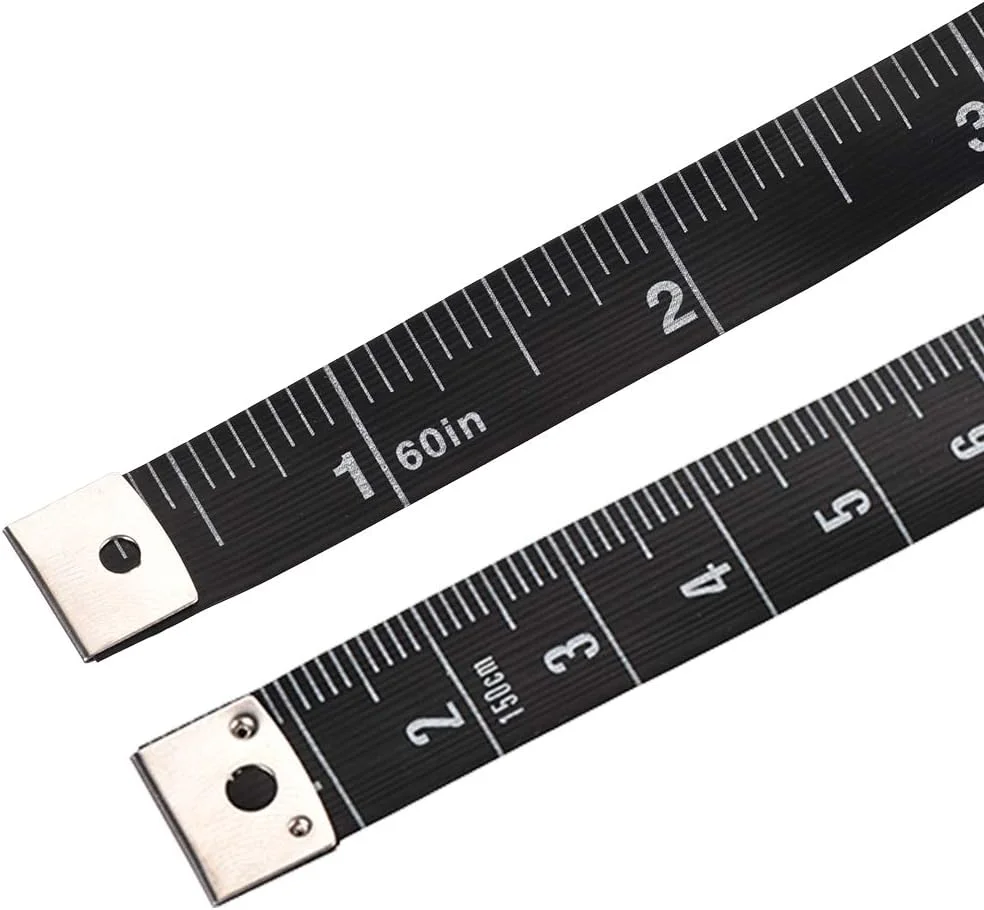 متر خیاطی پارچه ای یوایکسسل برای اندازه گیری بدن 1.5 متری 60 اینچی، متر اندازه گیری نرم دو طرفه برای خیاطی، مشکی