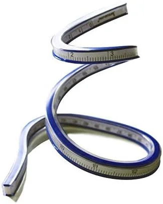 تامبی (24 اینچ) - T & B خط کش منحنی انعطاف پذیر 24 اینچی (60 سانتی متر) ابزار اندازه گیری طراحی حلزونی نوار اندازه گیری پلاستیکی نرم آبی/سفید