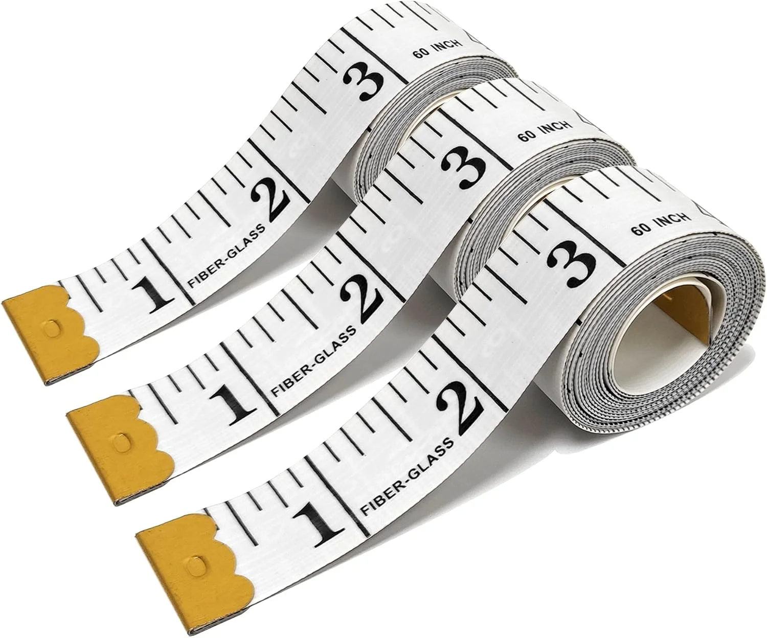 نوار اندازه گیری نرم STAMI PLET بسته 3 عددی برای بدن، نوار اندازه گیری پارچه ای دو طرفه برای خیاطی، پارچه، خط کش انعطاف پذیر برای کاهش وزن 60 اینچ/150 سانتی متر، سفید