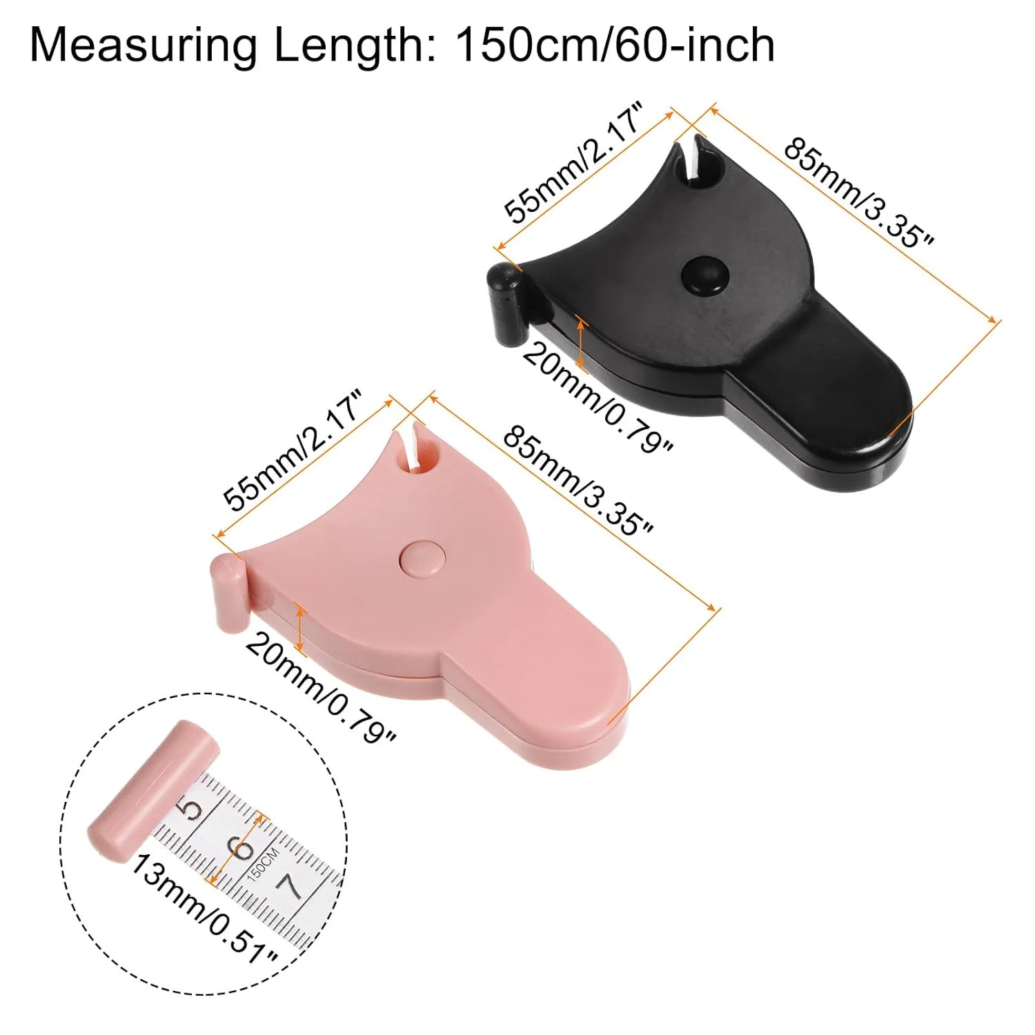 نوار اندازه گیری بدن sourcing map، 2 عددی، 60 اینچی 150 سانتی متری، نوار اندازه گیری تلسکوپی اتوماتیک جمع شونده با پین قفل و دکمه فشاری برای اندازه گیری بدن، خیاطی، پارچه، لباس، صورتی، مشکی نوار اندازه گیری بدن sourcing map، 2 عددی، 60 اینچی 150 سانتی متری، نوار اندازه گیری تلسکوپی اتوماتیک جمع شونده با پین قفل و دکمه فشاری برای اندازه گیری بدن، خیاطی، پارچه، لباس، صورتی، مشکی