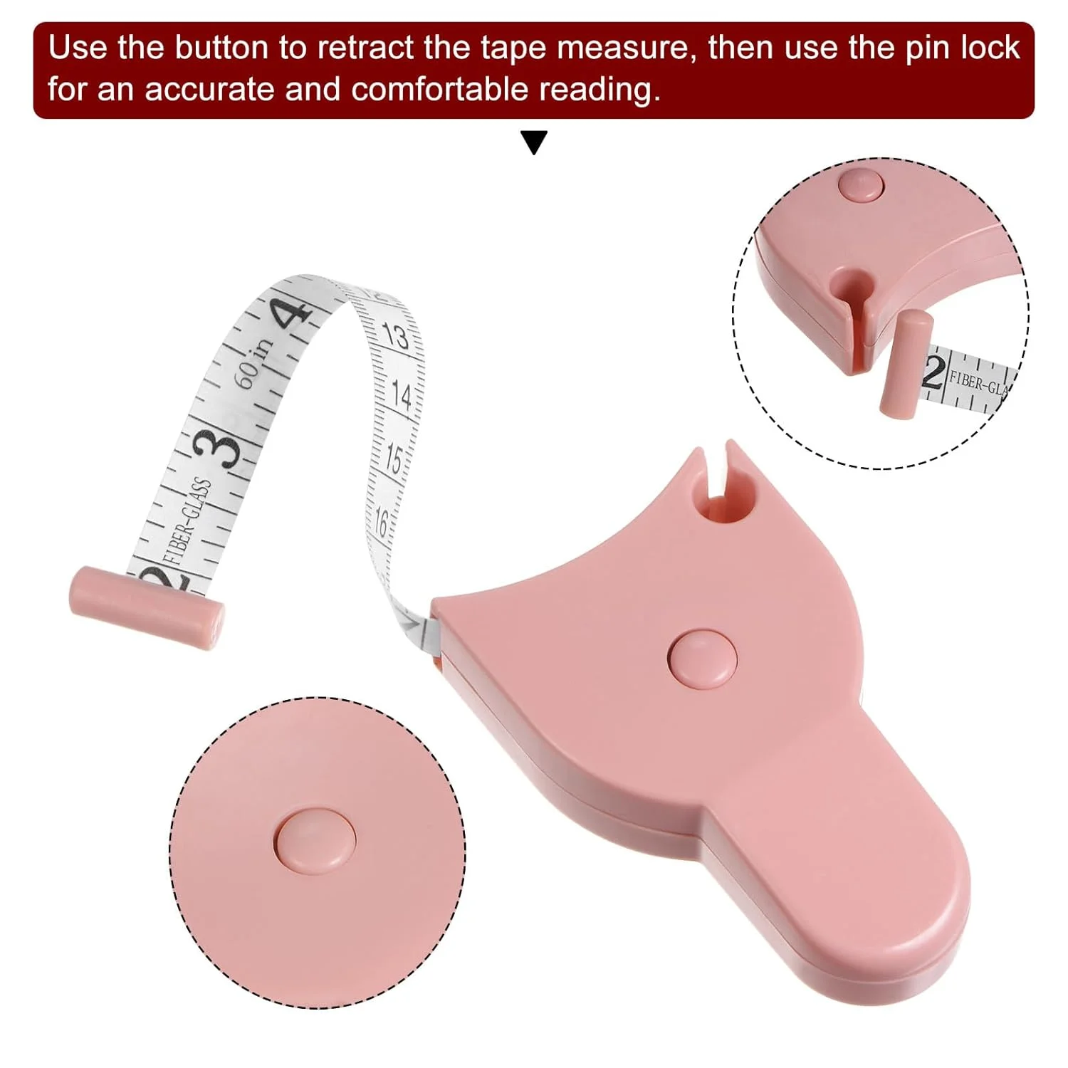 نوار اندازه گیری بدن sourcing map، 2 عددی، 60 اینچی 150 سانتی متری، نوار اندازه گیری تلسکوپی اتوماتیک جمع شونده با پین قفل و دکمه فشاری برای اندازه گیری بدن، خیاطی، پارچه، لباس، صورتی، مشکی نوار اندازه گیری بدن sourcing map، 2 عددی، 60 اینچی 150 سانتی متری، نوار اندازه گیری تلسکوپی اتوماتیک جمع شونده با پین قفل و دکمه فشاری برای اندازه گیری بدن، خیاطی، پارچه، لباس، صورتی، مشکی