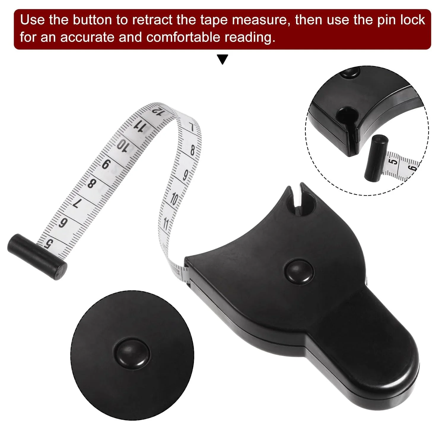 متر خیاطی بدنه مدل sourcing map با طول 150 سانتی متر، متر نواری تلسکوپی اتوماتیک جمع شونده با پین قفل و دکمه فشاری برای اندازه گیری بدن، خیاطی، پارچه، لباس، مشکی متر خیاطی بدنه مدل sourcing map با طول 150 سانتی متر، متر نواری تلسکوپی اتوماتیک جمع شونده با پین قفل و دکمه فشاری برای اندازه گیری بدن، خیاطی، پارچه، لباس، مشکی