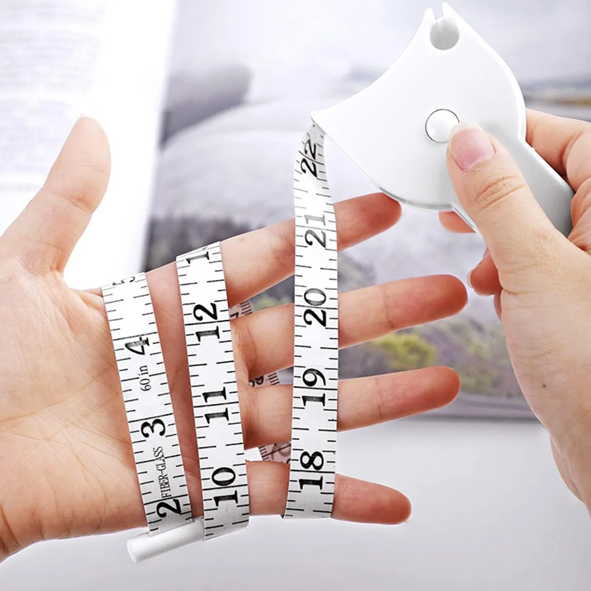 نوار اندازه گیری بدن سیلک روت - نوار اندازه گیری سفید 60 اینچی، نوار اندازه گیری دقیق دور کمر برای کاهش وزن، نوار اندازه گیری بدن تلسکوپی اتوماتیک خیاطی