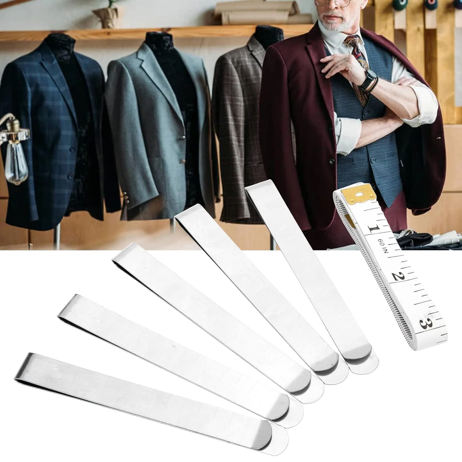 ست انبردست لبه دوزی استیل Shanrya، اندازه گیری دقیق، استفاده آسان، متر نواری نرم، مقیاس