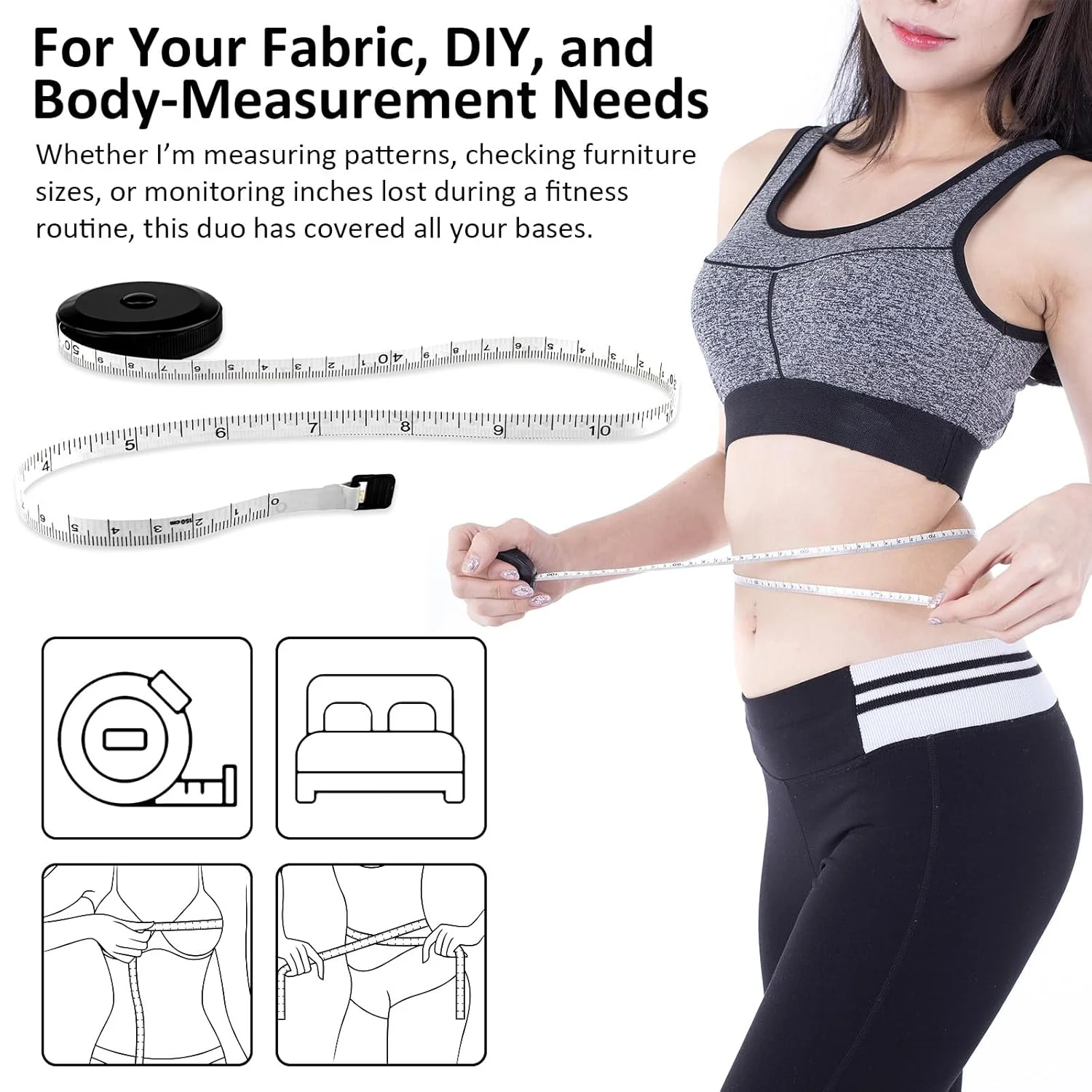 مجموعه 2 عددی متر خیاطی برای اندازه گیری بدن، کاهش وزن، جمع شونده 150 سانتی متری، نرم، سفید و دارای مقیاس دوگانه مجموعه 2 عددی متر خیاطی برای اندازه گیری بدن، کاهش وزن، جمع شونده 150 سانتی متری، نرم، سفید و دارای مقیاس دوگانه