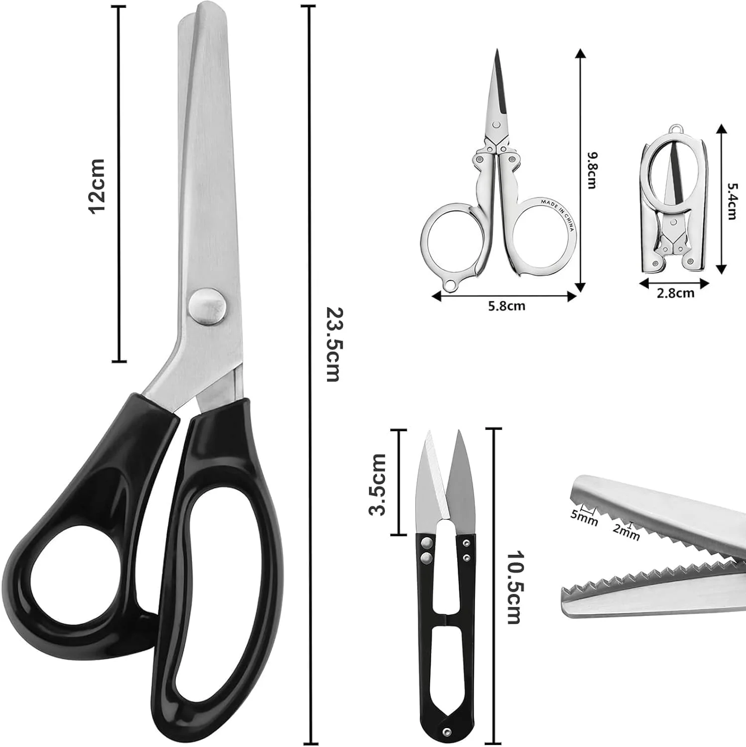 ست قیچی زیگزاگ پارچه، قیچی دالبر 23.5 سانتی متری به همراه قیچی نخ، قیچی تاشو و متر خیاطی، قیچی خیاطی استیل مشکی، قیچی تیز برای برش پارچه و صنایع دستی کاغذی ست قیچی زیگزاگ پارچه، قیچی دالبر 23.5 سانتی متری به همراه قیچی نخ، قیچی تاشو و متر خیاطی، قیچی خیاطی استیل مشکی، قیچی تیز برای برش پارچه و صنایع دستی کاغذی