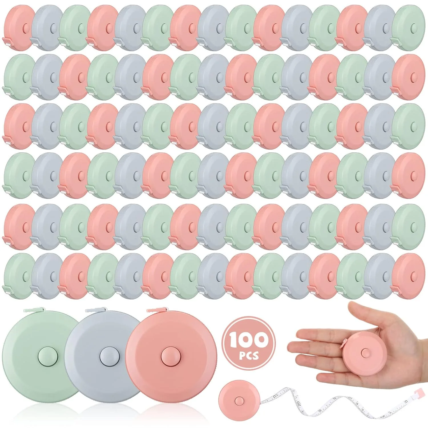 100 عدد متر نواری 150 سانتی متری جمع شونده، متر خیاطی نرم کوچک، متر پارچه ای مینی، متر پارچه ای انعطاف پذیر جیبی، متر دیجیتال برای بدن (سبز، آبی، صورتی) 100 عدد متر نواری 150 سانتی متری جمع شونده، متر خیاطی نرم کوچک، متر پارچه ای مینی، متر پارچه ای انعطاف پذیر جیبی، متر دیجیتال برای بدن (سبز، آبی، صورتی)