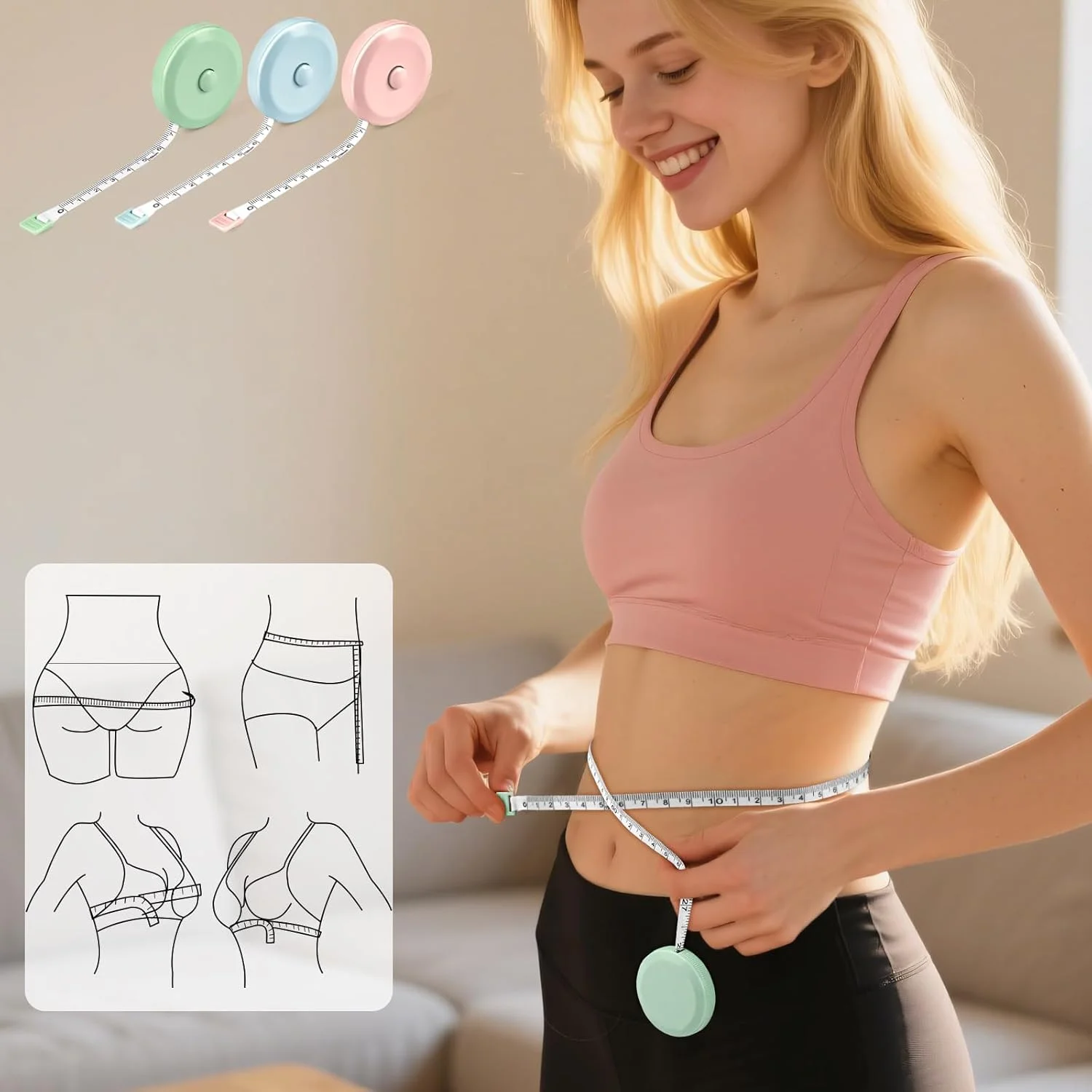 مجموعه 6 عددی متر نواری جمع شونده، 3 عدد متر خیاطی نرم برای اندازه گیری بدن، متر خیاطی دو طرفه 60 اینچی برای پارچه، خیاطی، کاهش وزن و اندازه گیری بدن مجموعه 6 عددی متر نواری جمع شونده، 3 عدد متر خیاطی نرم برای اندازه گیری بدن، متر خیاطی دو طرفه 60 اینچی برای پارچه، خیاطی، کاهش وزن و اندازه گیری بدن