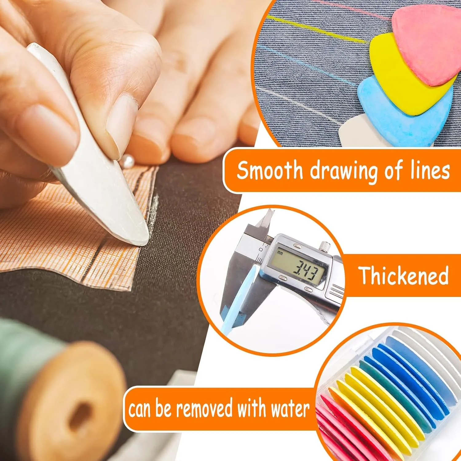 ست سه تکه لوازم خیاطی شامل 100 عدد گیره خیاطی برای پارچه و لحاف دوزی، 40 عدد گچ خیاطی، 2 عدد متر پارچه ای، مناسب برای اندازه گیری، علامت گذاری و ثابت کردن پارچه ست سه تکه لوازم خیاطی شامل 100 عدد گیره خیاطی برای پارچه و لحاف دوزی، 40 عدد گچ خیاطی، 2 عدد متر پارچه ای، مناسب برای اندازه گیری، علامت گذاری و ثابت کردن پارچه