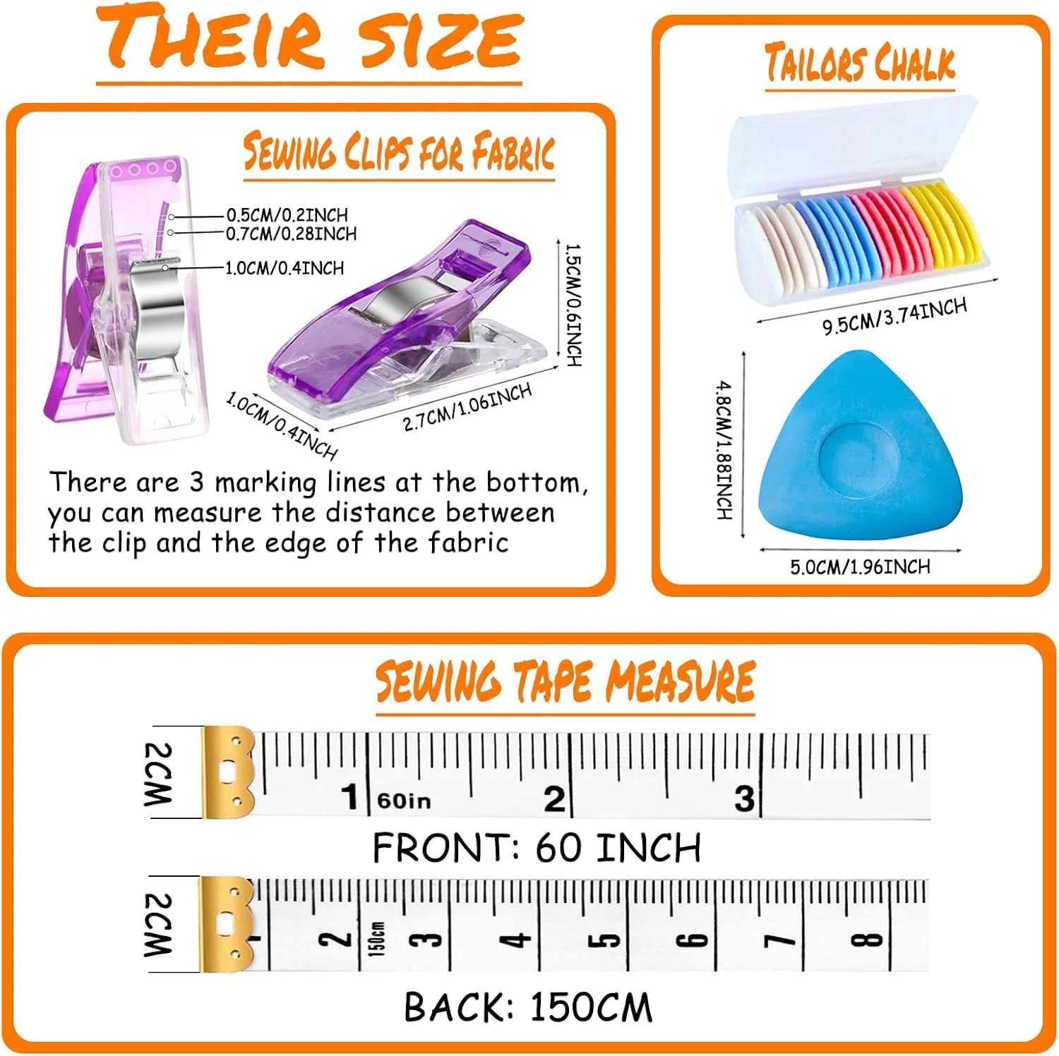 ست سه تکه لوازم خیاطی شامل 100 عدد گیره خیاطی برای پارچه و لحاف دوزی، 40 عدد گچ خیاطی، 2 عدد متر پارچه ای، مناسب برای اندازه گیری، علامت گذاری و ثابت کردن پارچه ست سه تکه لوازم خیاطی شامل 100 عدد گیره خیاطی برای پارچه و لحاف دوزی، 40 عدد گچ خیاطی، 2 عدد متر پارچه ای، مناسب برای اندازه گیری، علامت گذاری و ثابت کردن پارچه