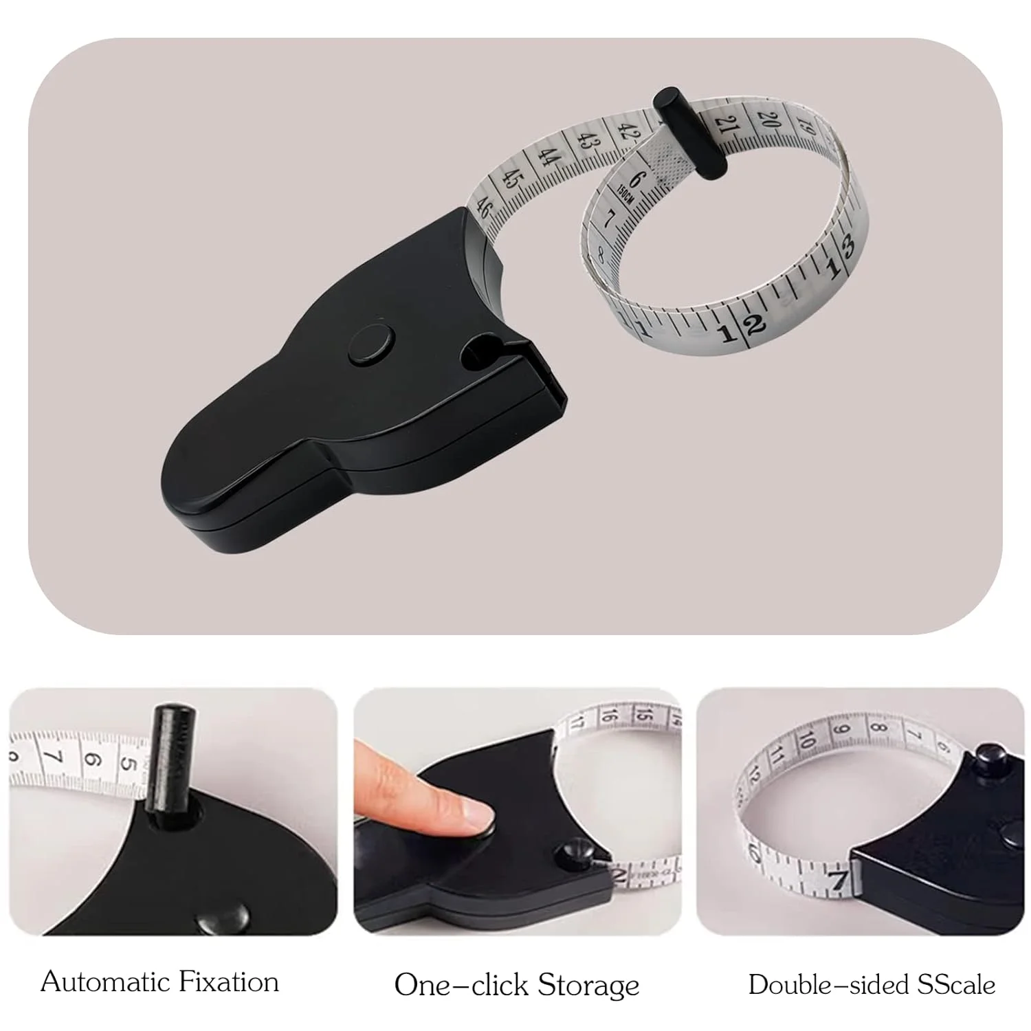 بسته 2 عددی متر نواری بدن 150 سانتی‌متری (60 اینچی)، متر اندازه‌گیری خودکار جمع‌شونده برای بدن، دارای پین قفل و دکمه فشاری جمع‌شونده، مترهای نواری نرم برای اندازه‌گیری بدن، تناسب اندام، خیاطی، دوخت