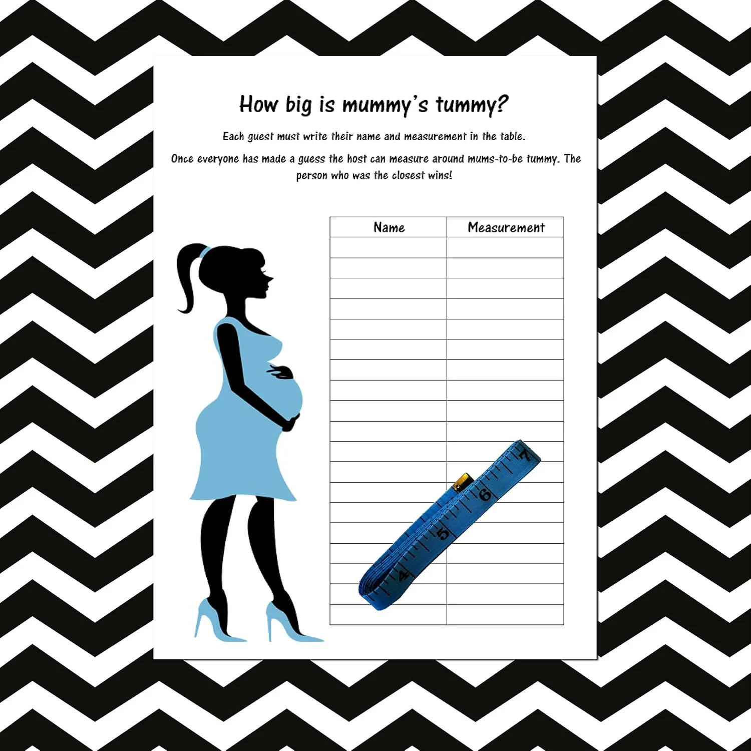 بازی 20 نفره جشن نوزادی "شکم مامان چقدر بزرگه؟" رنگین کمان - متر نواری - دختر پسر (آبی)