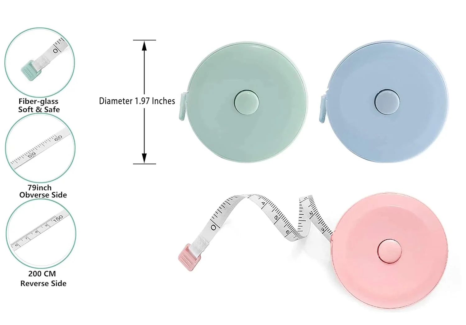 متر خیاطی پارچه ای جمع شونده ممتاز - مینی متر 200 سانتی متری، نوار اندازه گیری نرم خیاطی برای اندازه گیری بدن، جمع و جور و خوانا (رنگ های مختلف) متر خیاطی پارچه ای جمع شونده ممتاز - مینی متر 200 سانتی متری، نوار اندازه گیری نرم خیاطی برای اندازه گیری بدن، جمع و جور و خوانا (رنگ های مختلف)