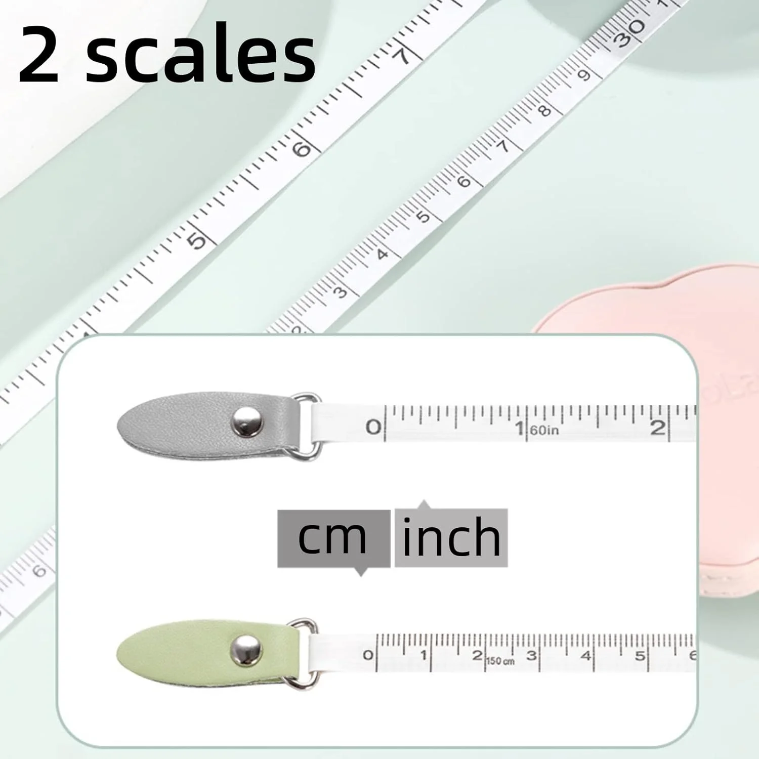 متر نواری بدن قابل حمل POSICHE، متر اندازه گیری قابل حمل، چرم نرم PU، اندازه گیری قد، سه دور، اندازه گیری دور کمر، خط کش نرم خیاطی، خط کش متری، 2 واحد اندازه گیری، ظاهر آسان (صورتی)