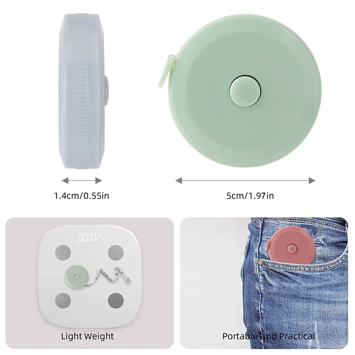 متر خیاطی پارچه ای جمع شونده ممتاز - مینی متر 200 سانتی متری، نوار اندازه گیری نرم خیاطی برای اندازه گیری بدن، جمع و جور و خوانا (رنگ های مختلف) متر خیاطی پارچه ای جمع شونده ممتاز - مینی متر 200 سانتی متری، نوار اندازه گیری نرم خیاطی برای اندازه گیری بدن، جمع و جور و خوانا (رنگ های مختلف)