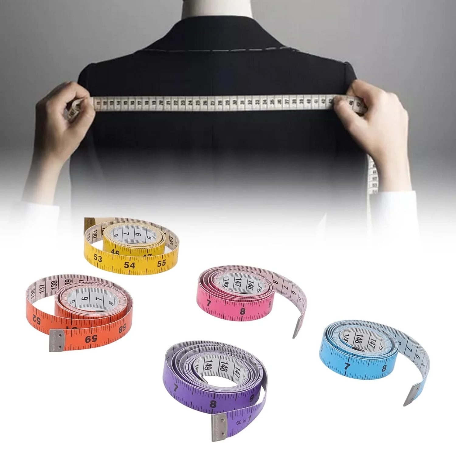 نوار اندازه گیری بدن رنگارنگ PESUMA، 150 سانتی متر، 60 اینچ، مقاوم در برابر پارگی، مناسب برای خیاطی و اندازه گیری بدن - نوار اندازه گیری بدن رنگارنگ، نوار اندازه گیری پارچه ای نرم برای بدن، 5 عددی نوار اندازه گیری بدن رنگارنگ PESUMA، 150 سانتی متر، 60 اینچ، مقاوم در برابر پارگی، مناسب برای خیاطی و اندازه گیری بدن - نوار اندازه گیری بدن رنگارنگ، نوار اندازه گیری پارچه ای نرم برای بدن، 5 عددی