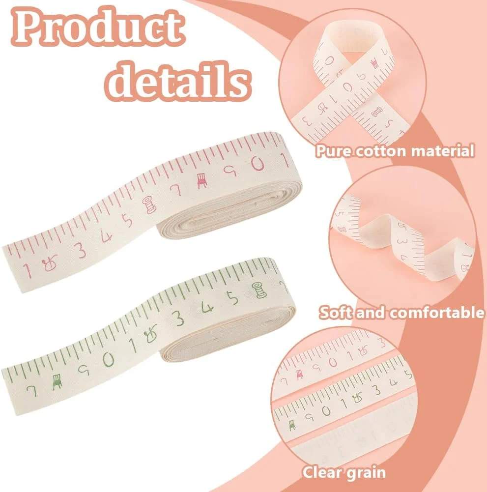 نوار اندازه گیری 9 متری PH PandaHall نوار پنبه ای با خط کش مقیاس نوار 25 میلی متری برای خیاطی دور کمر بدن خیاطان صنعتگران، سبز/صورتی