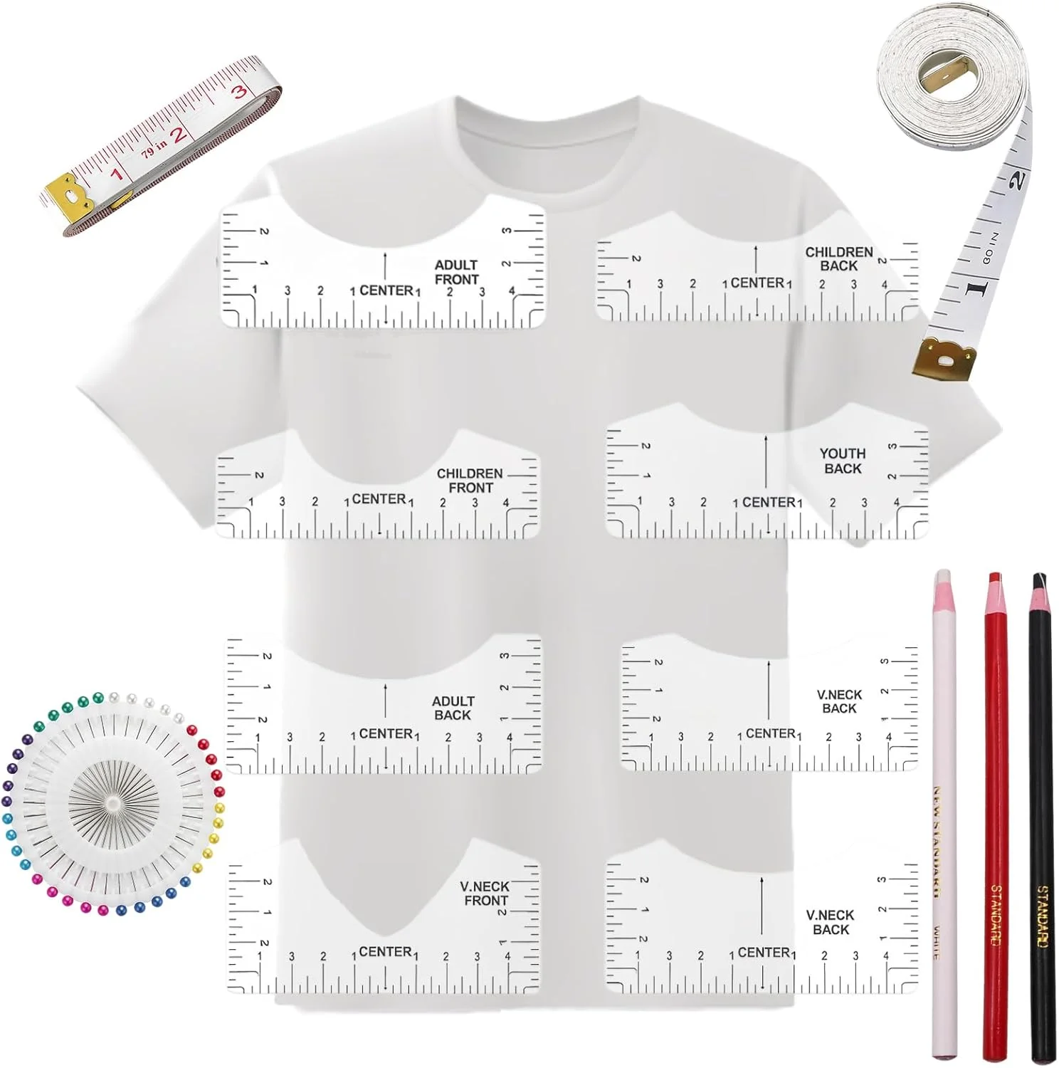 لوازم جانبی پلاتر، ابزار ساخت آستین کوتاه، مجموعه 14 تکه با خط کش تی شرت، متر نواری، سوزن و قلم مارکر، ایده آل برای طراحی تی شرت، خیاطی لوازم جانبی پلاتر، ابزار ساخت آستین کوتاه، مجموعه 14 تکه با خط کش تی شرت، متر نواری، سوزن و قلم مارکر، ایده آل برای طراحی تی شرت، خیاطی