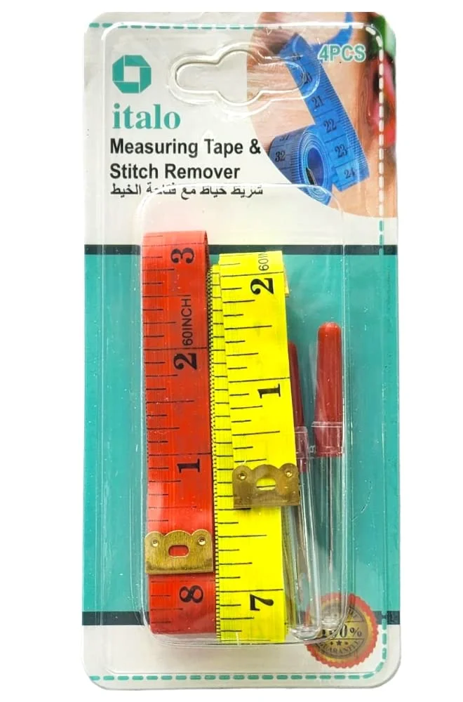 2 عدد متر خیاطی و 2 عدد بشکافنده درز با دسته پلاستیکی، نخ باز کن، ابزار خیاطی با درپوش قرمز 68 میلی متری 2 عدد متر خیاطی و 2 عدد بشکافنده درز با دسته پلاستیکی، نخ باز کن، ابزار خیاطی با درپوش قرمز 68 میلی متری